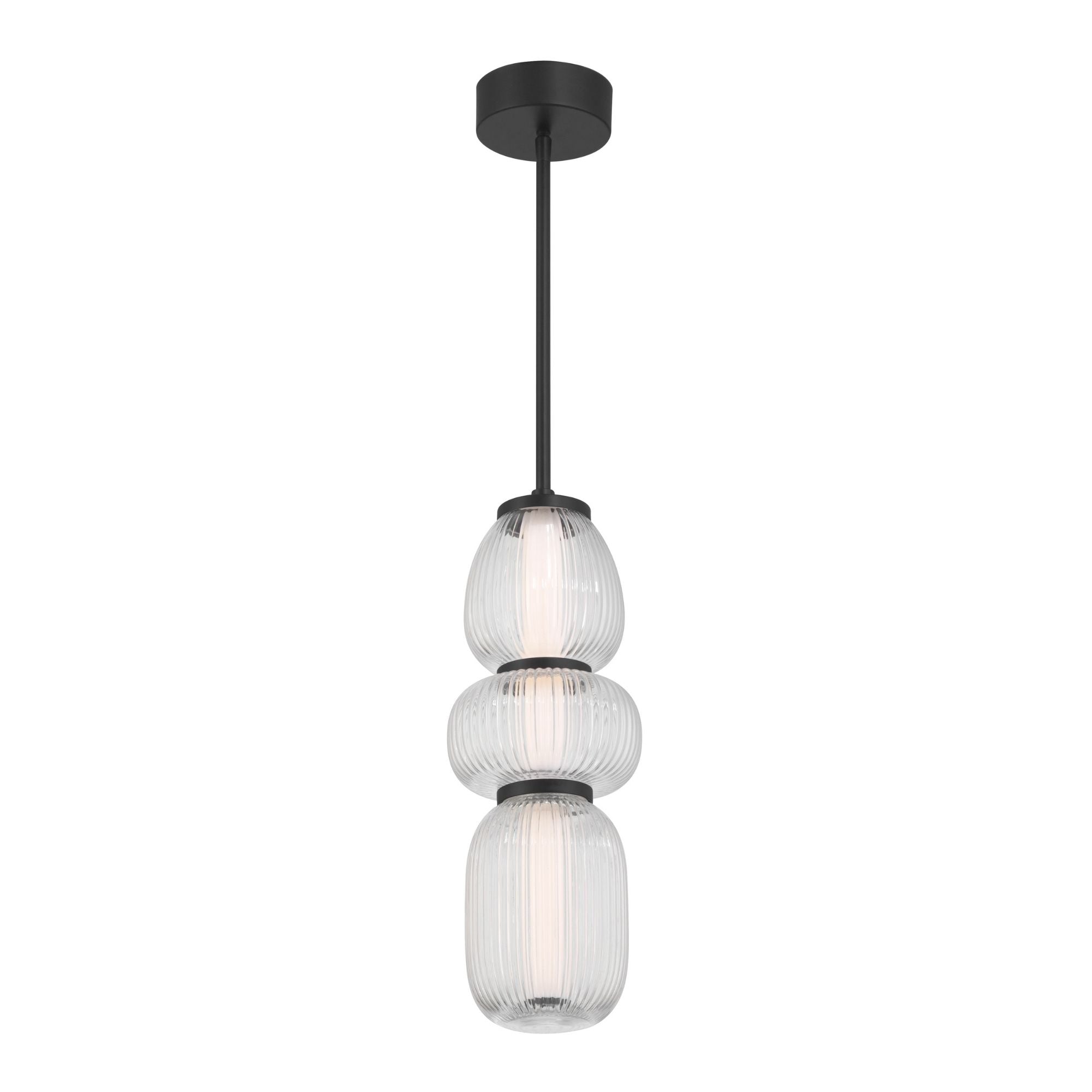 Minka-Lavery Cordel 18.25 in. LED Mini Pendant, Dark Matte Black with Clear Ribbed Glass