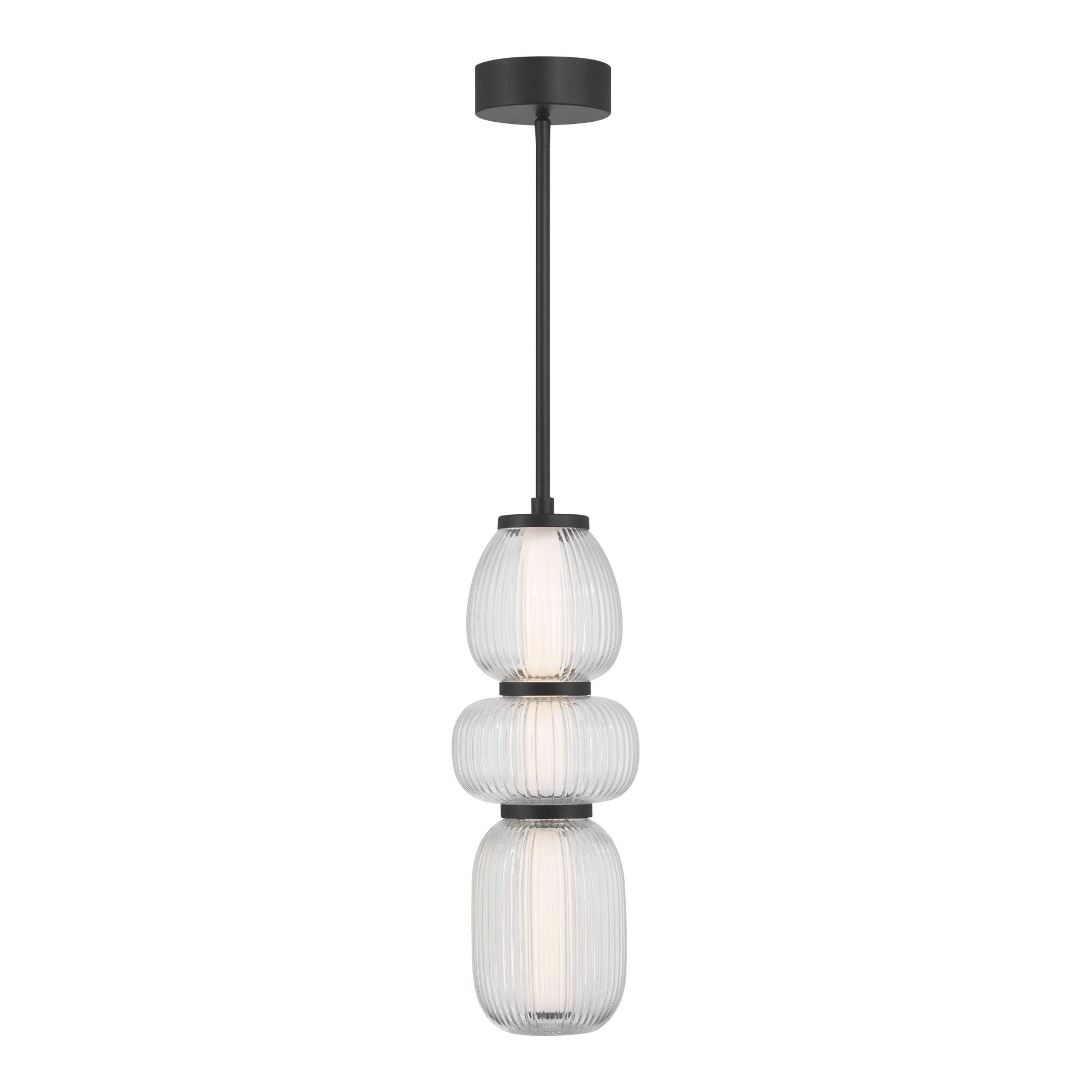 Minka-Lavery Cordel 18.25 in. LED Mini Pendant, Dark Matte Black with Clear Ribbed Glass