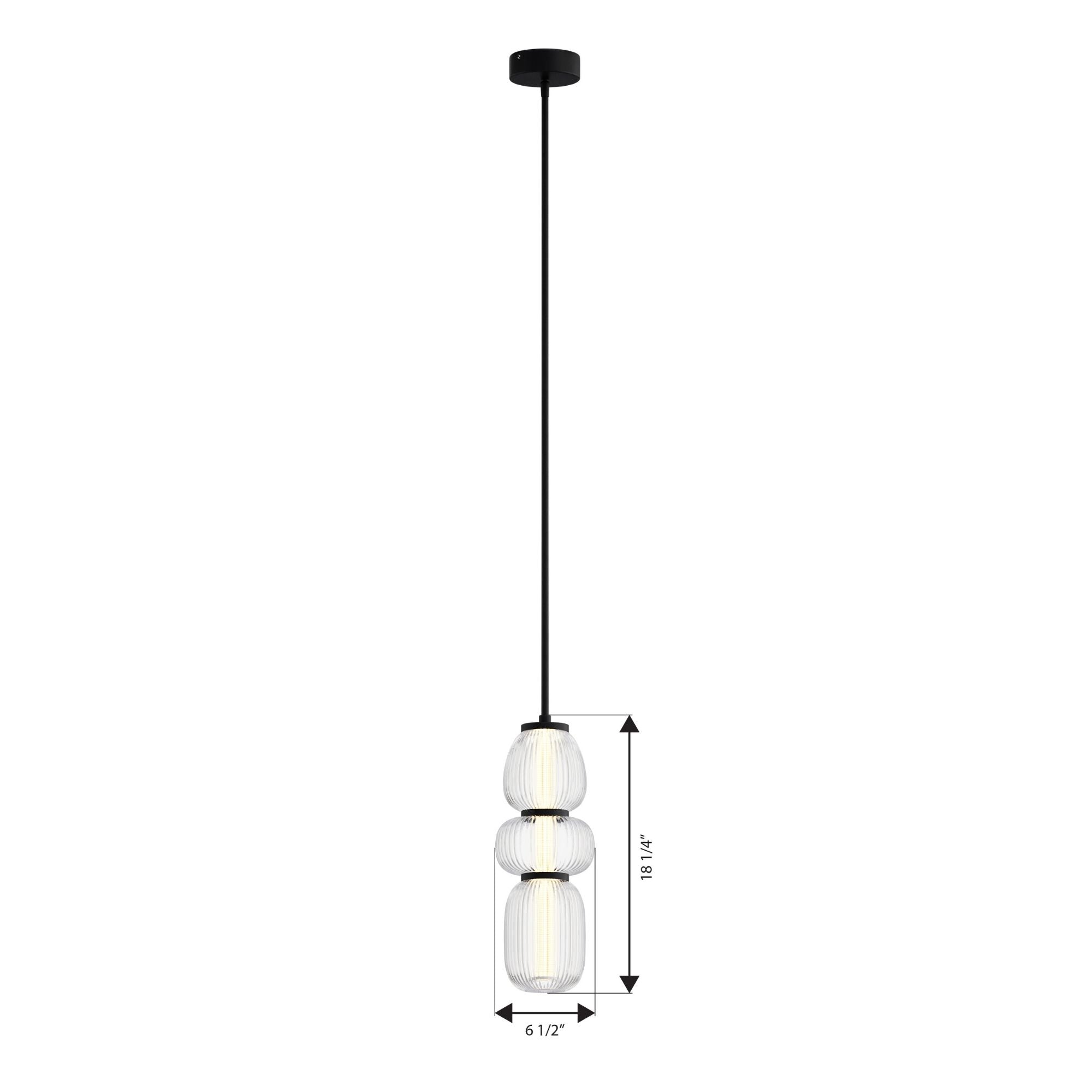 Minka-Lavery Cordel 18.25 in. LED Mini Pendant, Dark Matte Black with Clear Ribbed Glass