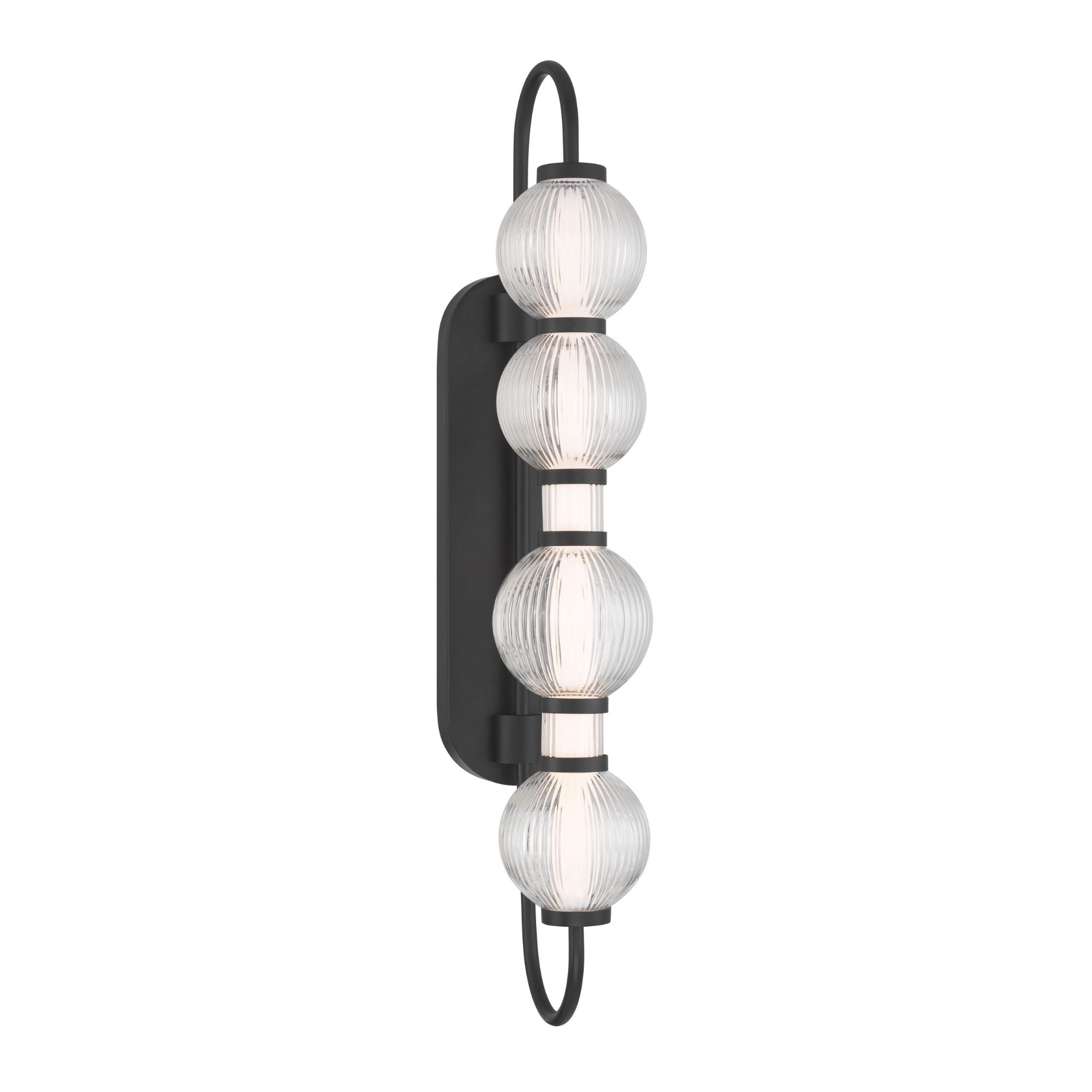 Minka-Lavery Cordel 30.25 in. LED Wall Sconce, Dark Matte Black with Clear Ribbed Glass