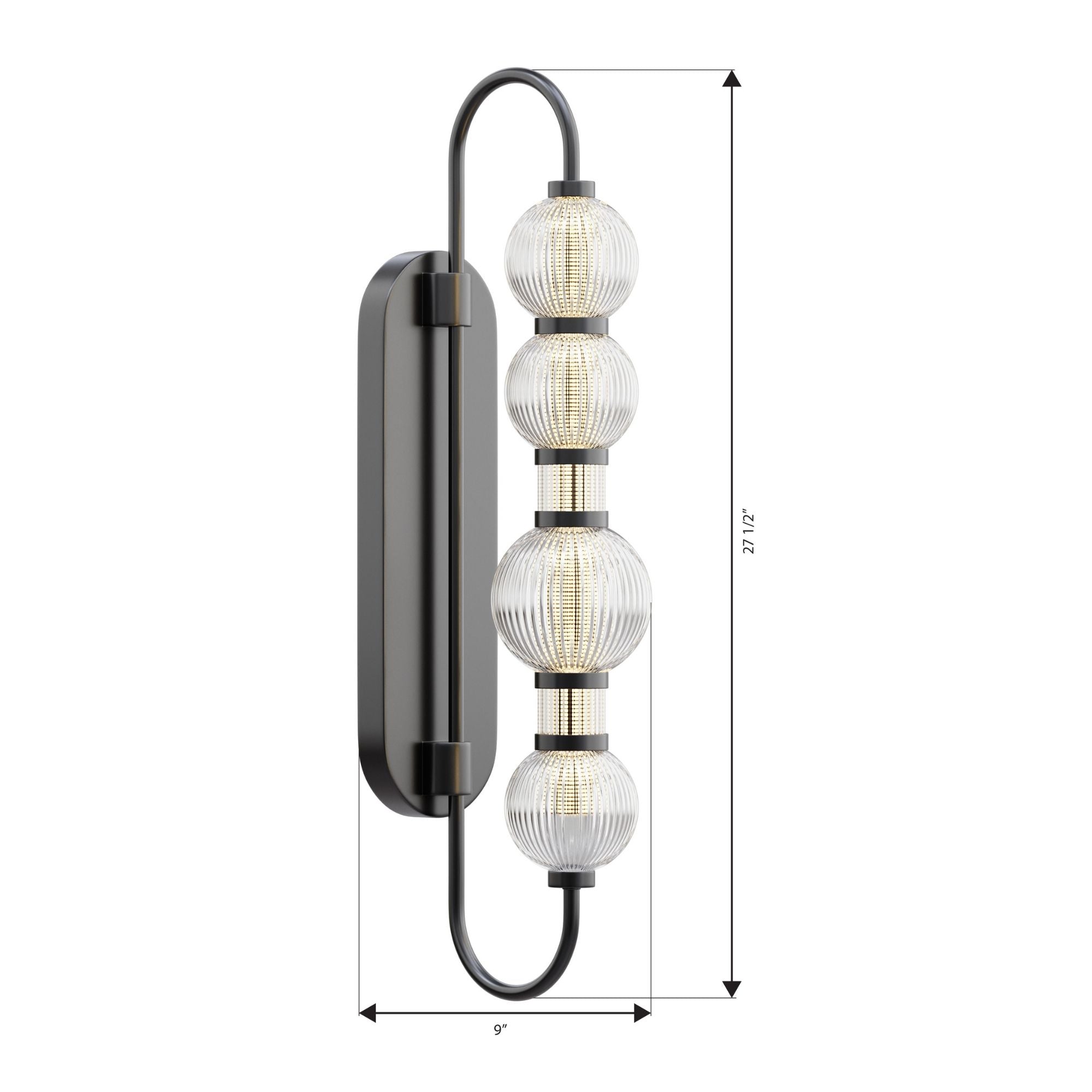 Minka-Lavery Cordel 30.25 in. LED Wall Sconce, Dark Matte Black with Clear Ribbed Glass