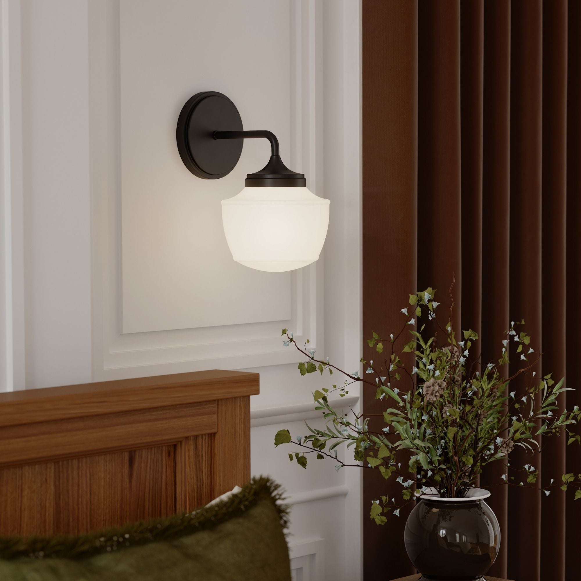Minka-Lavery Cornwell 10 in. Bathroom Vanity Light, Dark Matte Black with Etched Opal Glass