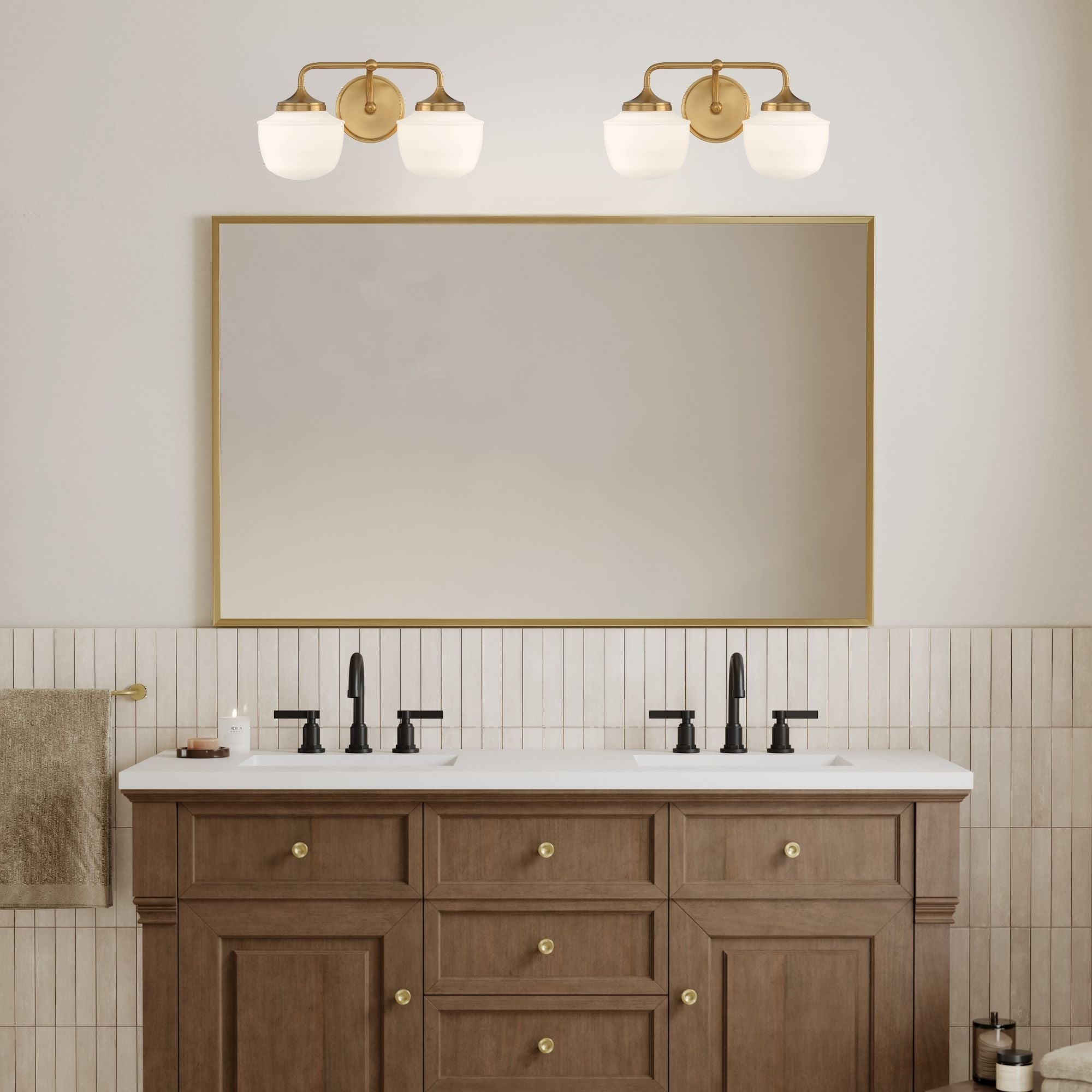 Minka-Lavery Cornwell 16 in. 2-Light Bathroom Vanity Light, Aged Brass with Etched Opal Glass