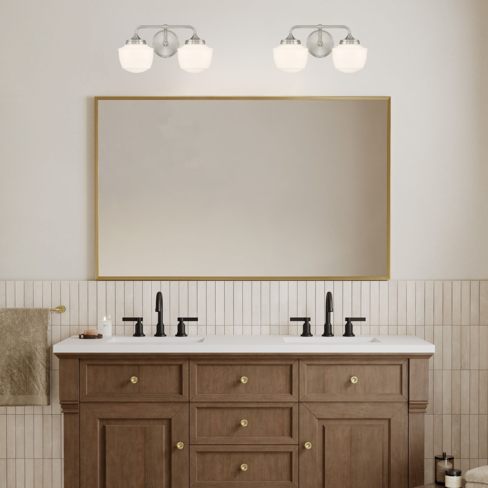 Minka-Lavery Cornwell 16 in. 2-Light Bathroom Vanity Light, Brushed Nickel with Etched Opal Glass
