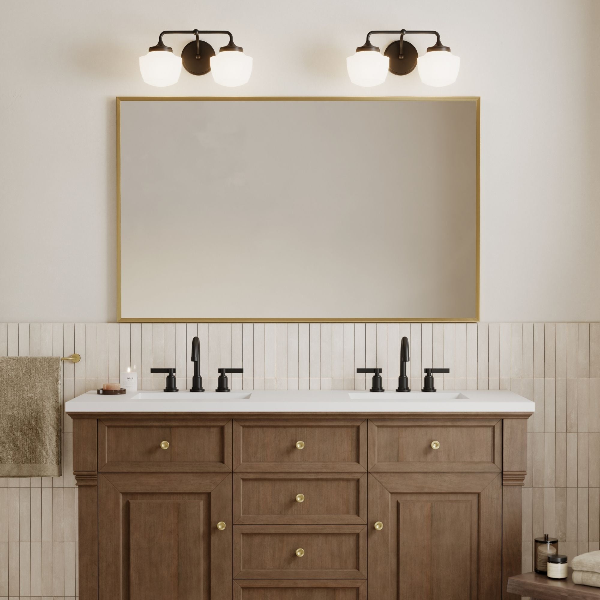 Minka-Lavery Cornwell 16 in. 2-Light Vanity, Dark Matte Black with Etched Opal Glass