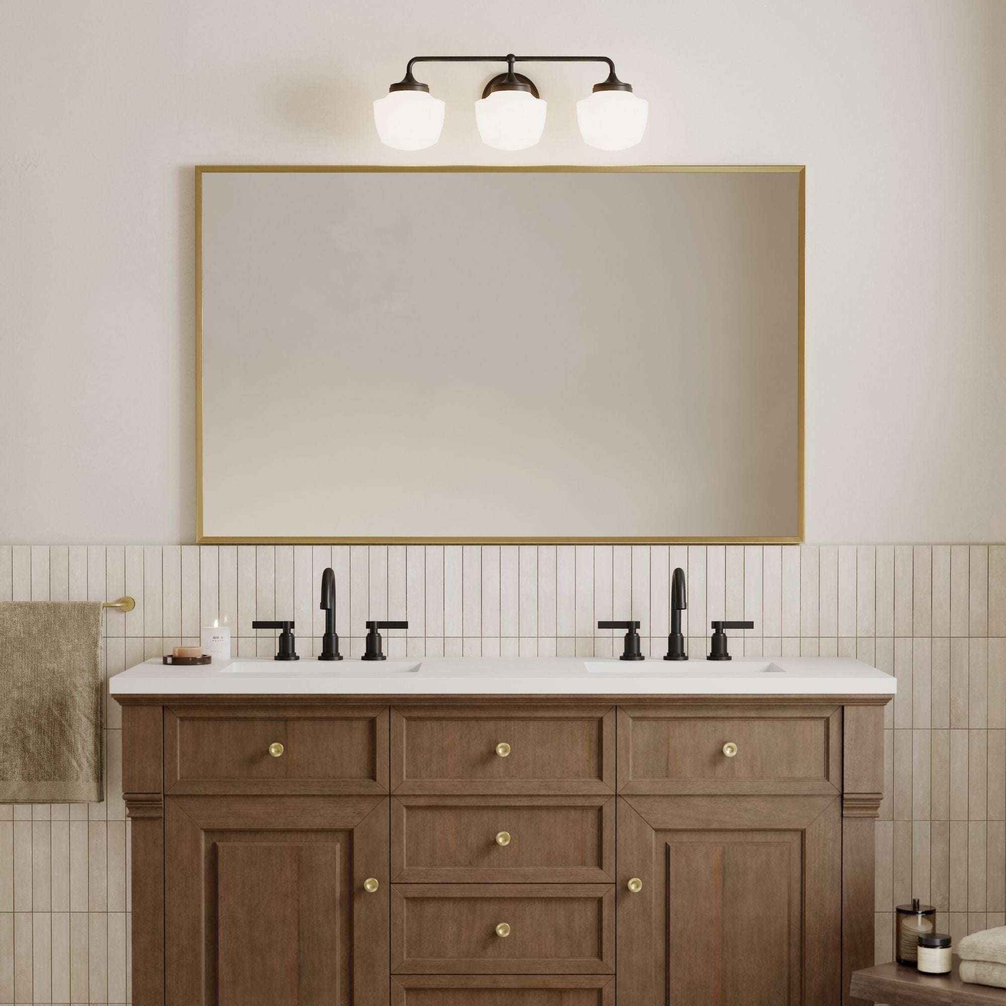 Minka-Lavery Cornwell 23 in. 3-Light Vanity, Dark Matte Black with Etched Opal Glass