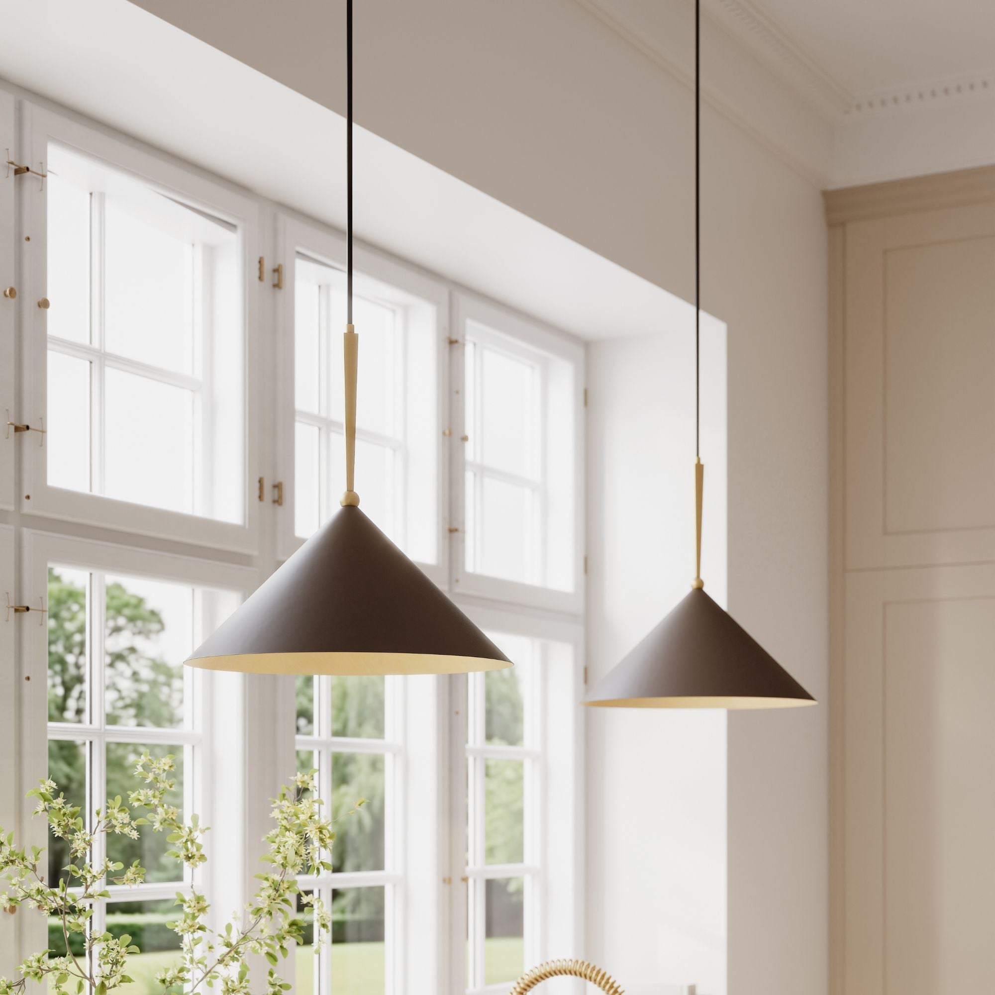 Minka-Lavery Cortan 16.5 in. Pendant Light, Legacy Brass & Dark Bronze with Metal Shade
