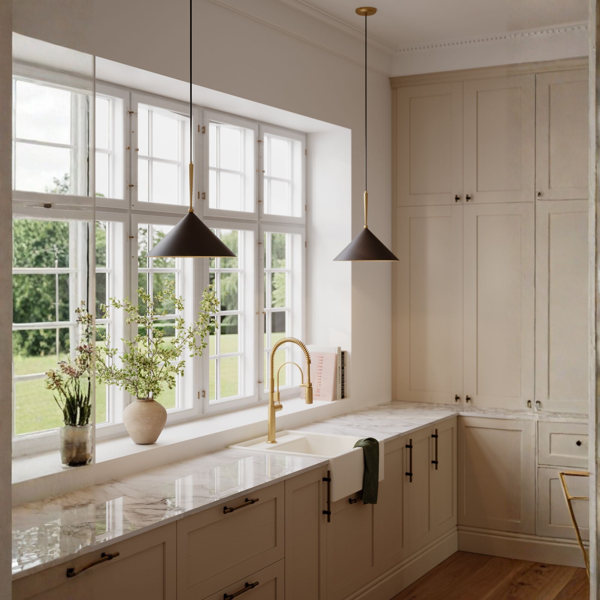 Minka-Lavery Cortan 16.5 in. Pendant Light, Legacy Brass & Dark Bronze with Metal Shade