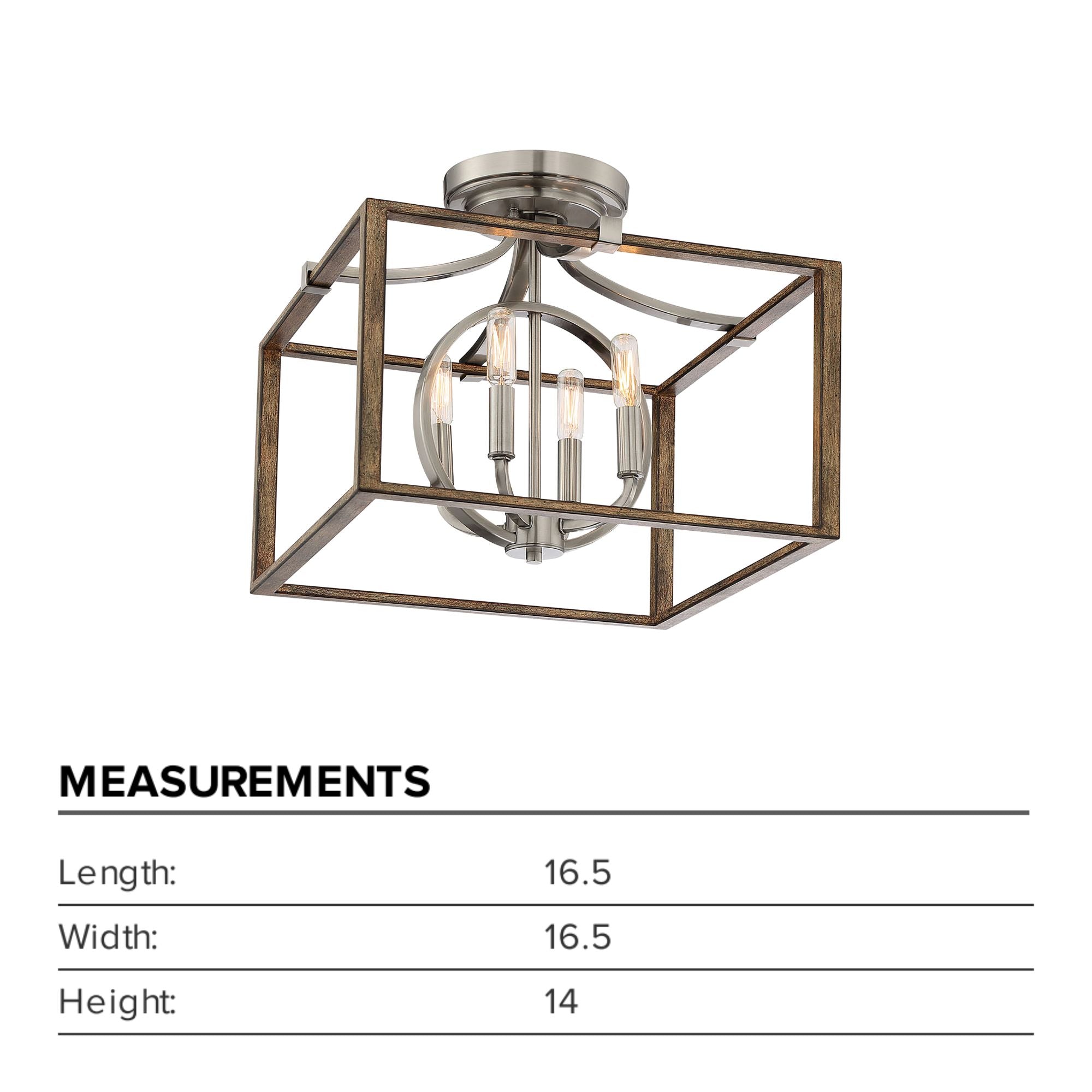Country Estates 17" Semi-Flush Mount, Sun Faded Wood & Brushed Nickel Finish