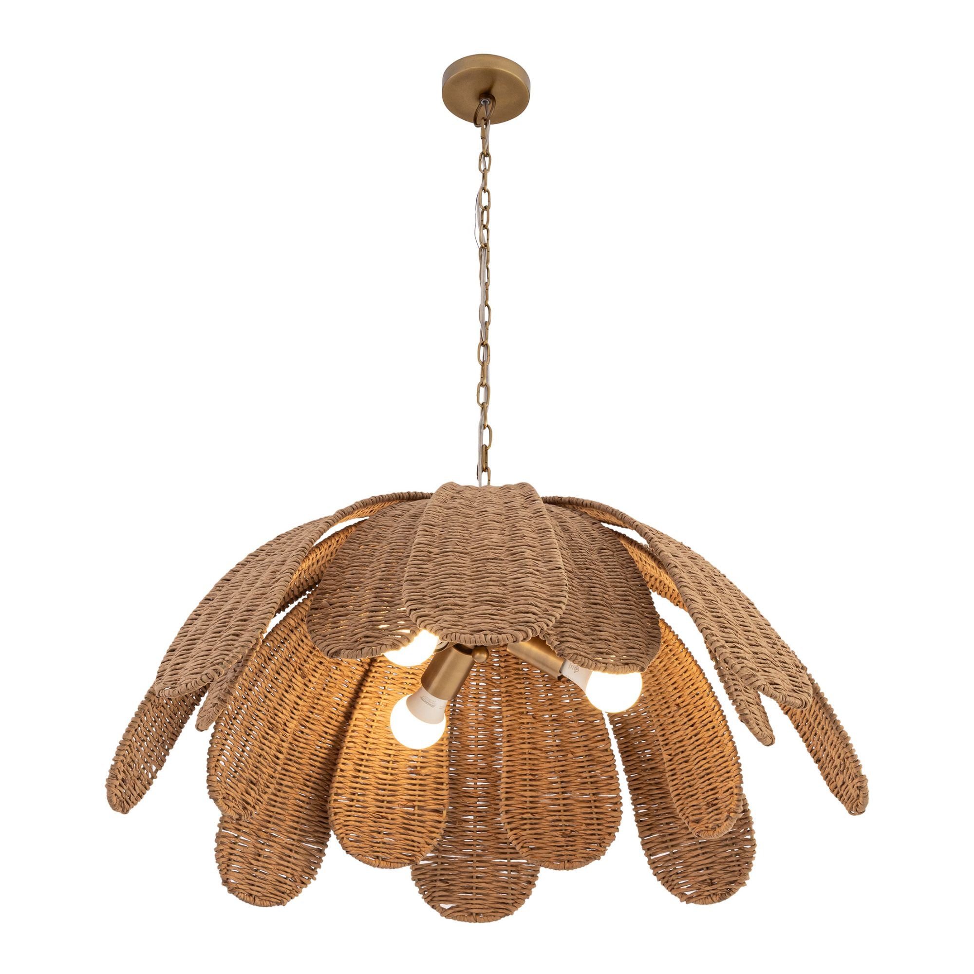 Minka-Lavery Covea 30 in. 3-Light Pendant, Legacy Brass & Natural with Fabric Shade