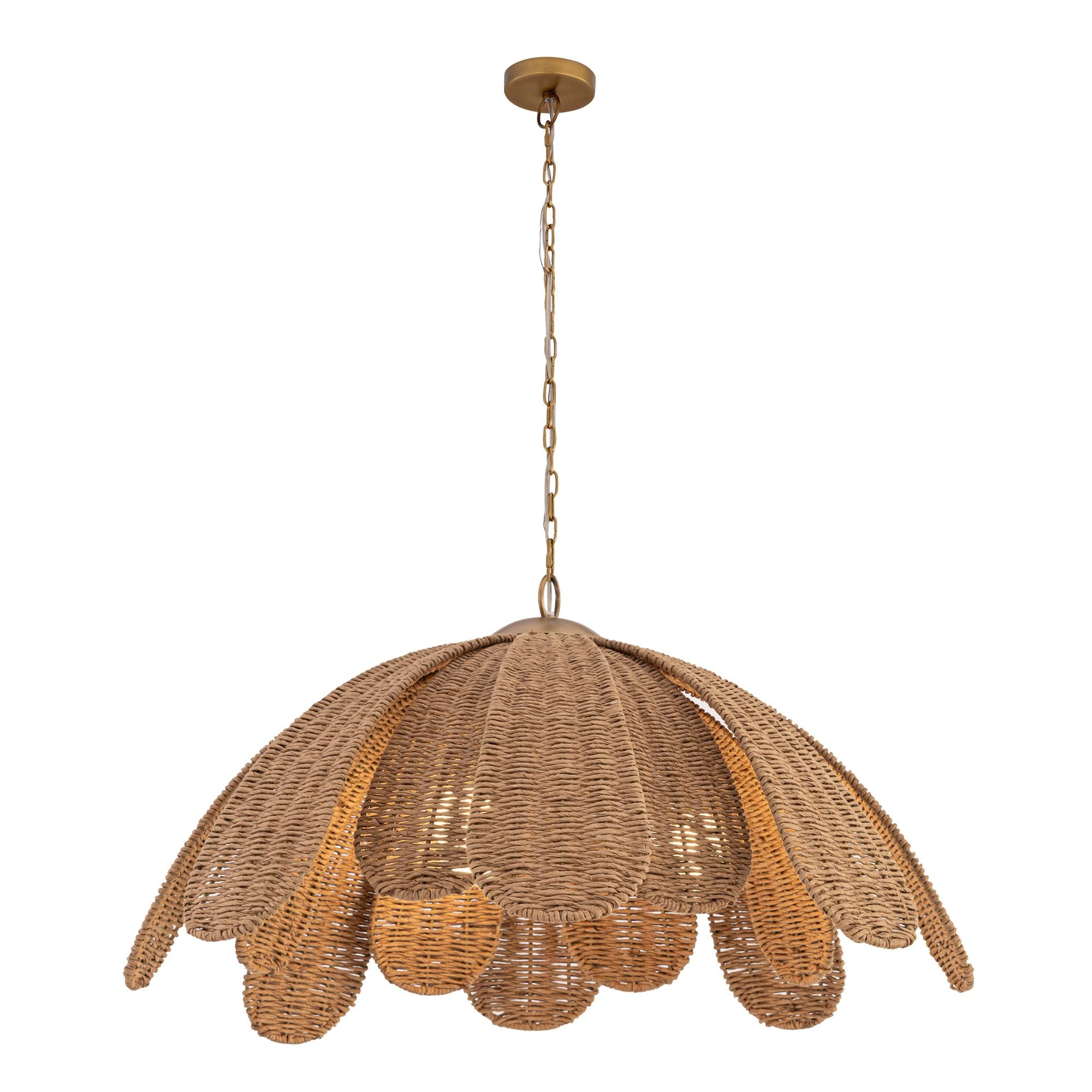 Minka-Lavery Covea 30 in. 3-Light Pendant, Legacy Brass & Natural with Fabric Shade