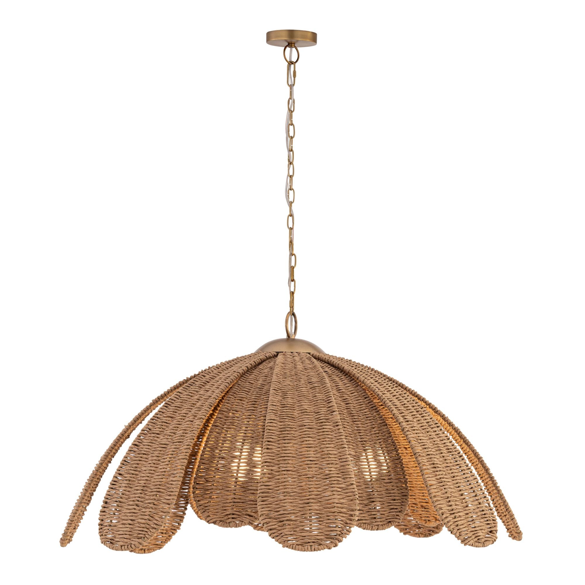 Minka-Lavery Covea 30 in. 3-Light Pendant, Legacy Brass & Natural with Fabric Shade
