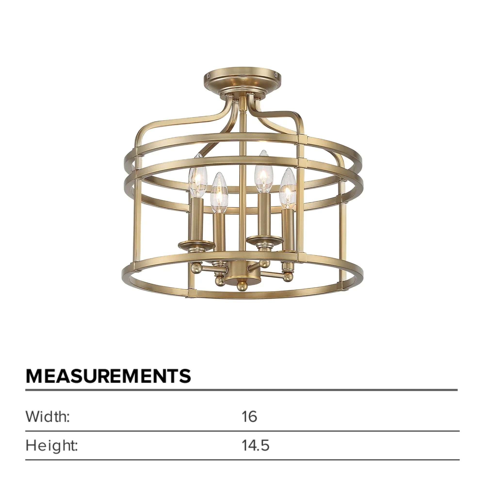 Covent Park 16" 4-Light Semi-Flush Mount, Brushed Honey Gold Finish