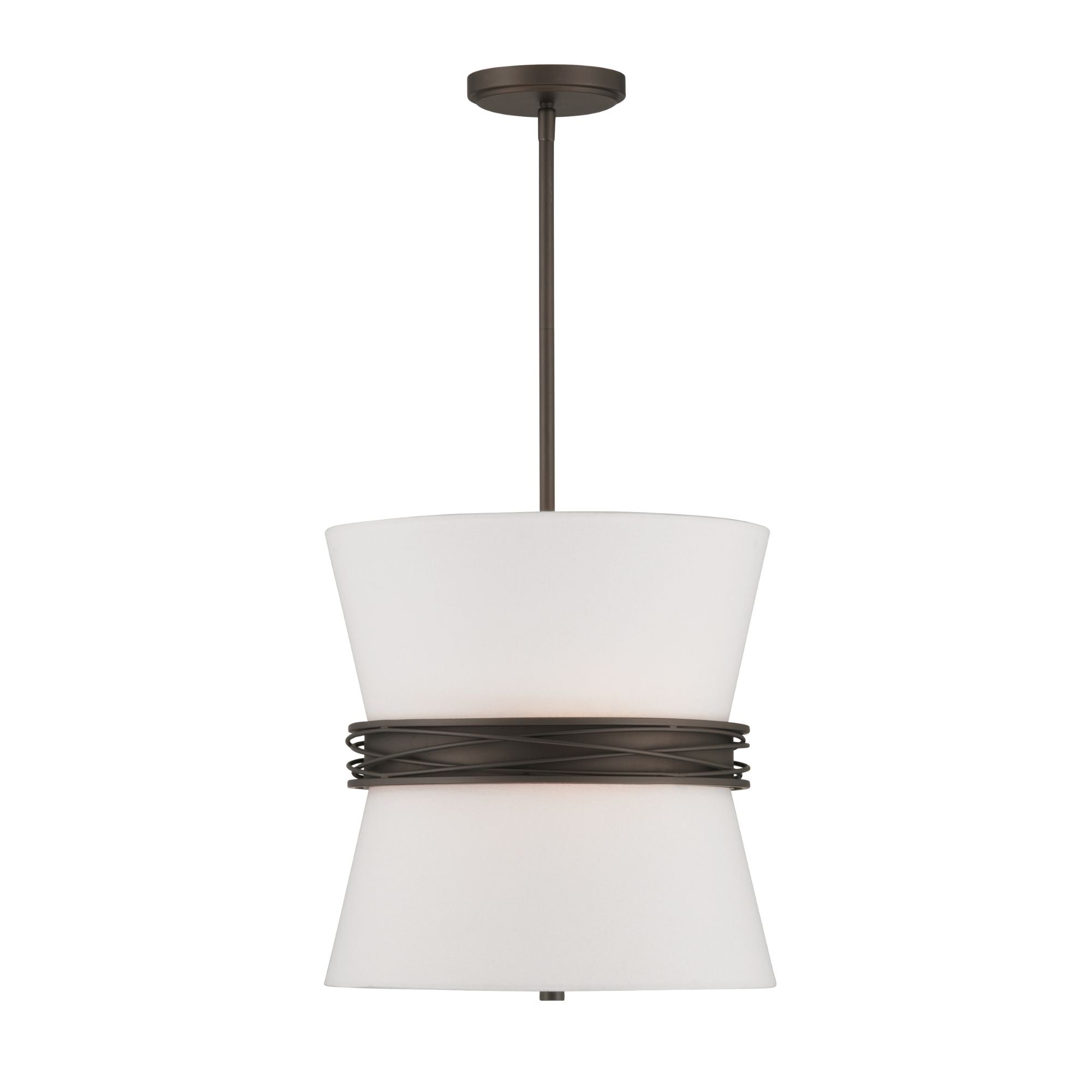 Minka-Lavery Dalvor 14.5 in. 3-Light Pendant, Dark Bronze with White Linen Tapered Shades