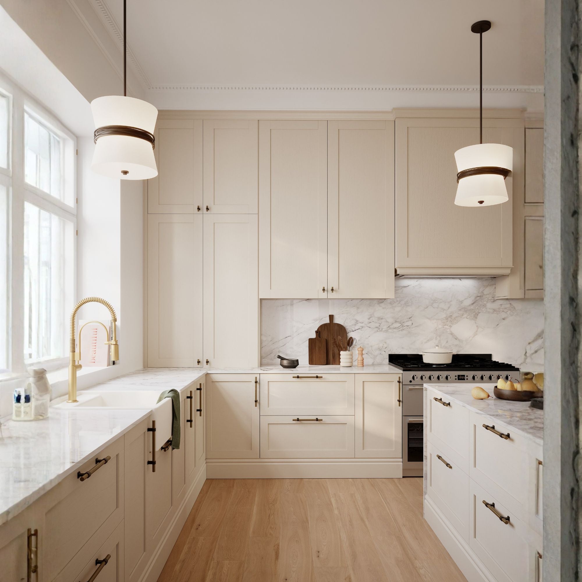 Minka-Lavery Dalvor 14.5 in. 3-Light Pendant, Dark Bronze with White Linen Tapered Shades