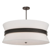 Minka-Lavery Dalvor 36 in. 6-Light Pendant, Dark Bronze with White Linen Drum Shades
