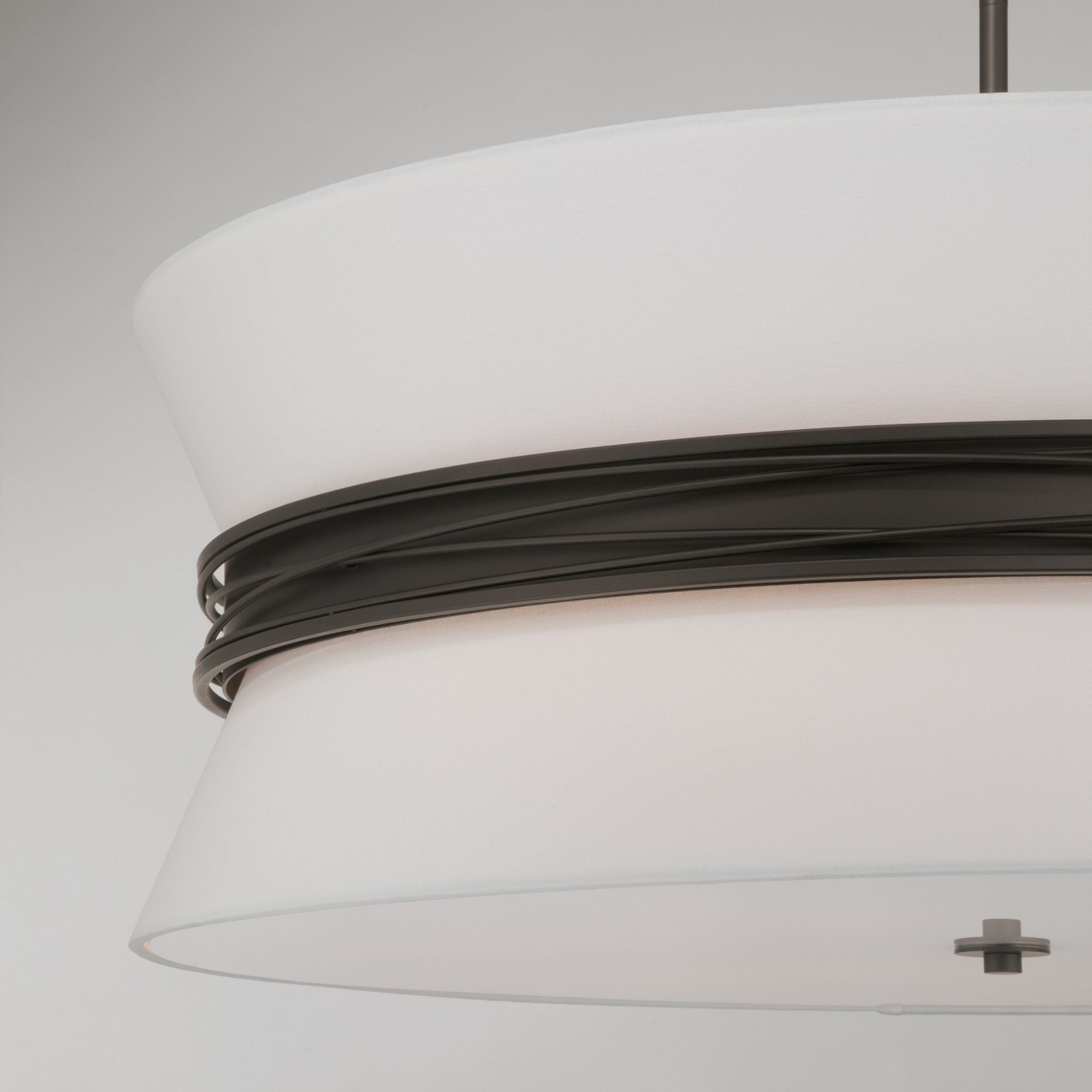 Minka-Lavery Dalvor 36 in. 6-Light Pendant, Dark Bronze with White Linen Drum Shades