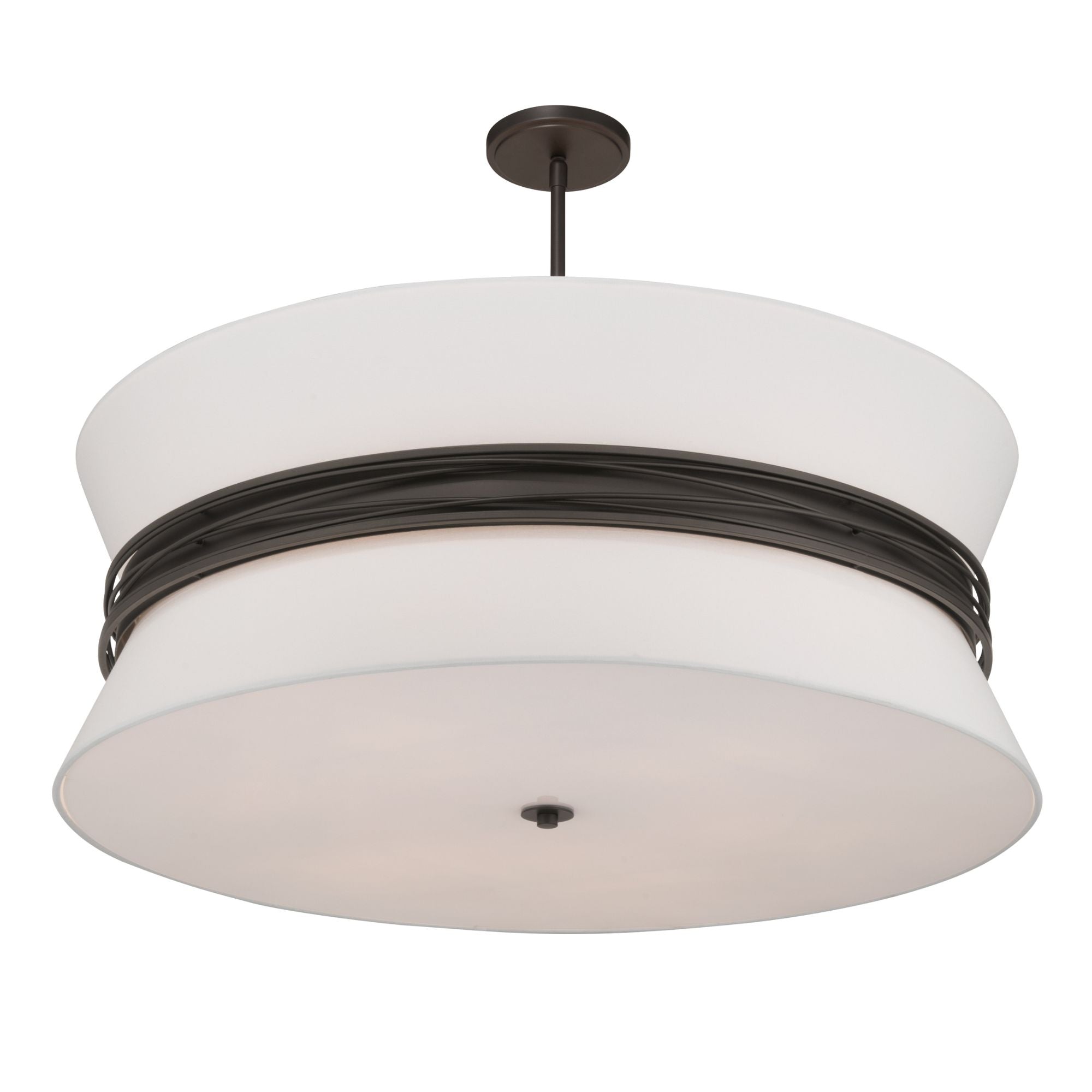Minka-Lavery Dalvor 36 in. 6-Light Pendant, Dark Bronze with White Linen Drum Shades