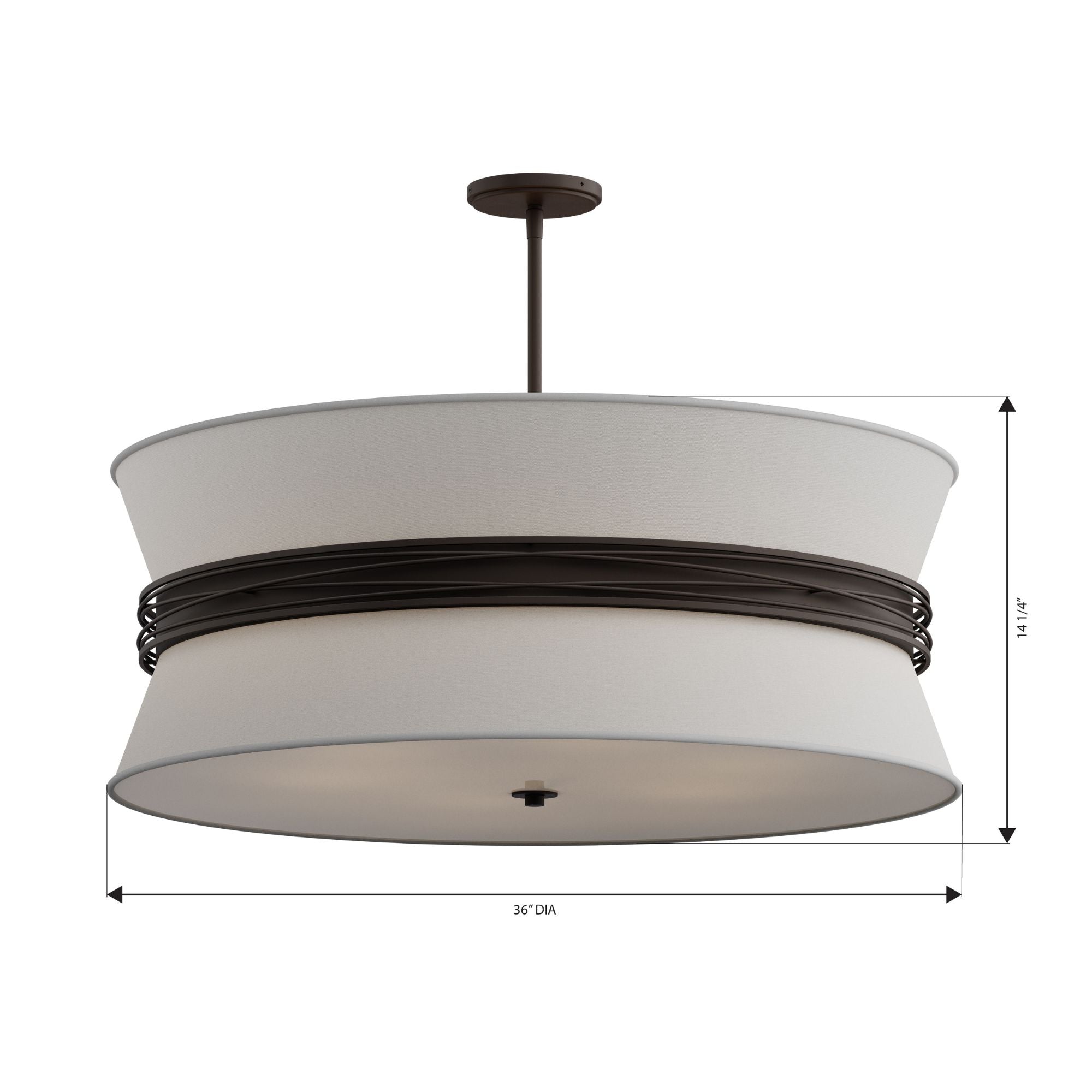 Minka-Lavery Dalvor 36 in. 6-Light Pendant, Dark Bronze with White Linen Drum Shades