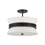 Minka-Lavery Dalvor 15 in. 3-Light Semi-Flush Mount, Dark Bronze with White Linen Tapered Shades