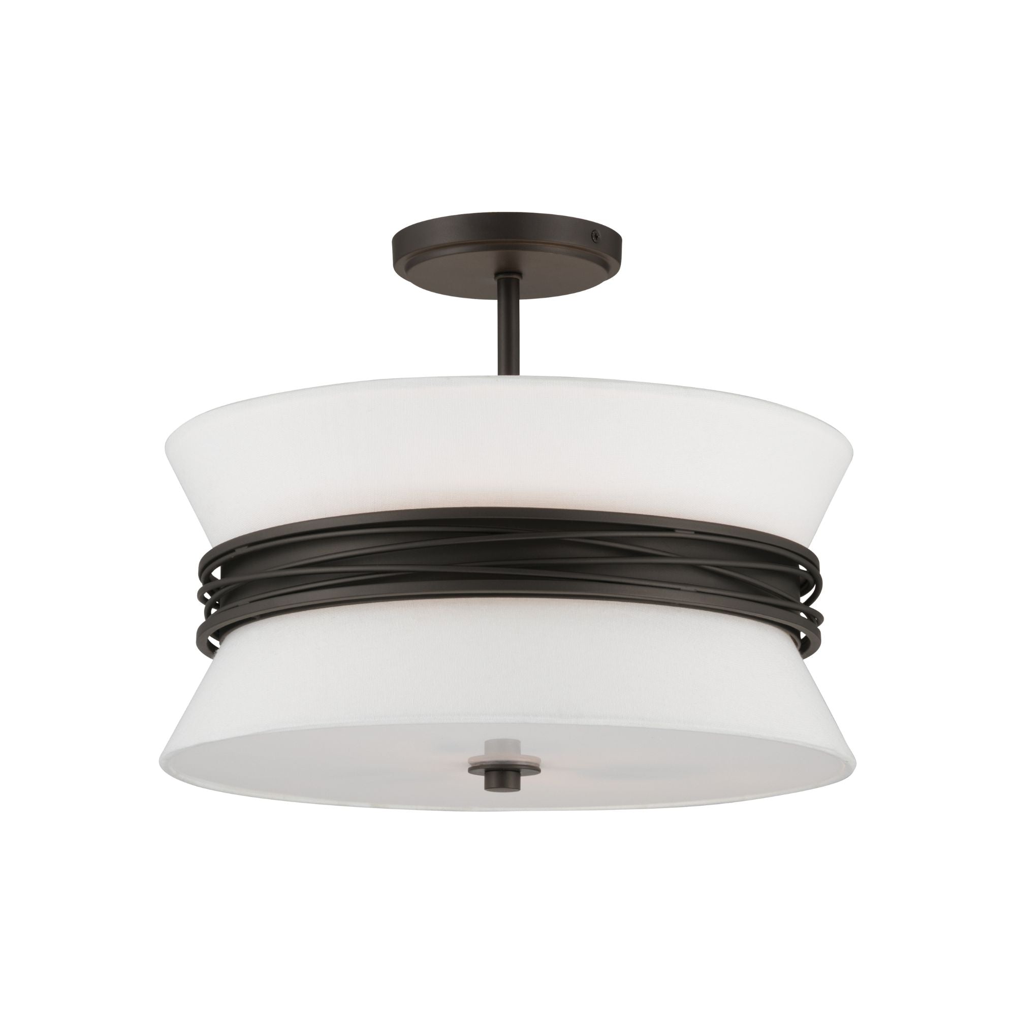 Minka-Lavery Dalvor 15 in. 3-Light Semi-Flush Mount, Dark Bronze with White Linen Tapered Shades