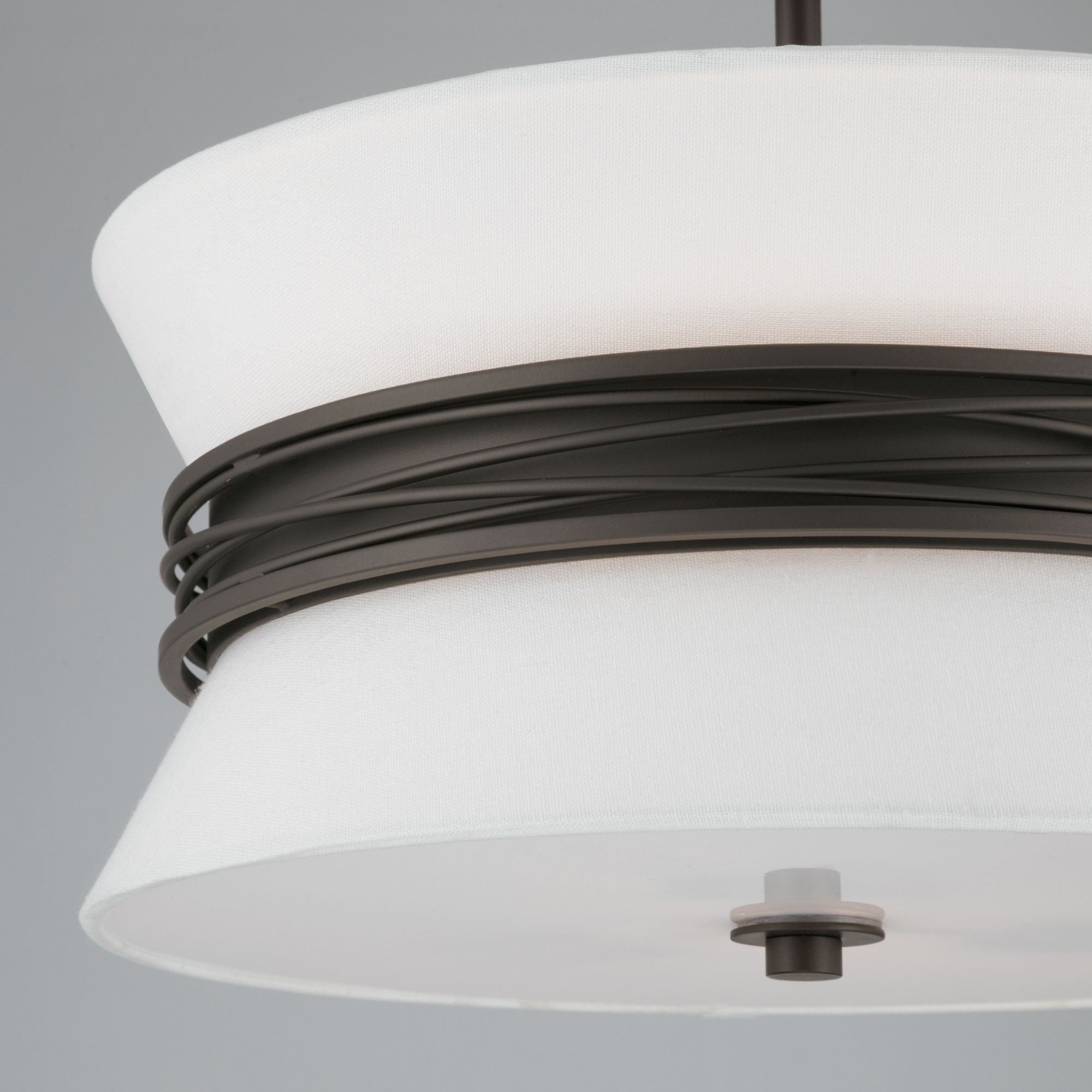 Minka-Lavery Dalvor 15 in. 3-Light Semi-Flush Mount, Dark Bronze with White Linen Tapered Shades