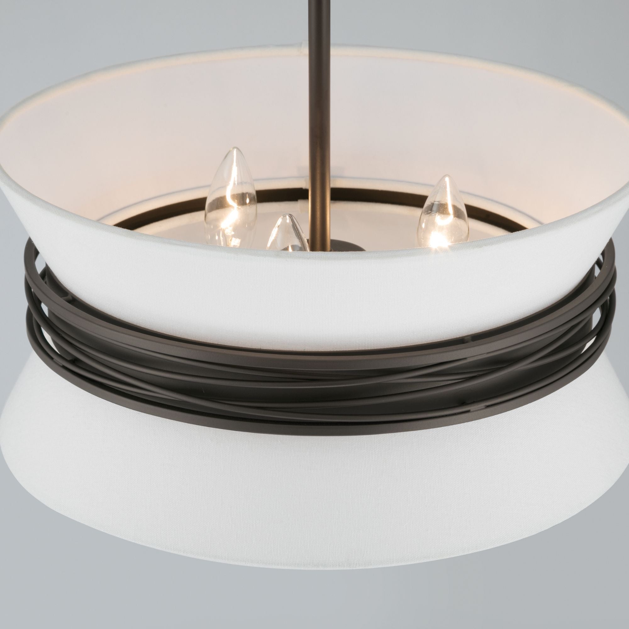 Minka-Lavery Dalvor 15 in. 3-Light Semi-Flush Mount, Dark Bronze with White Linen Tapered Shades