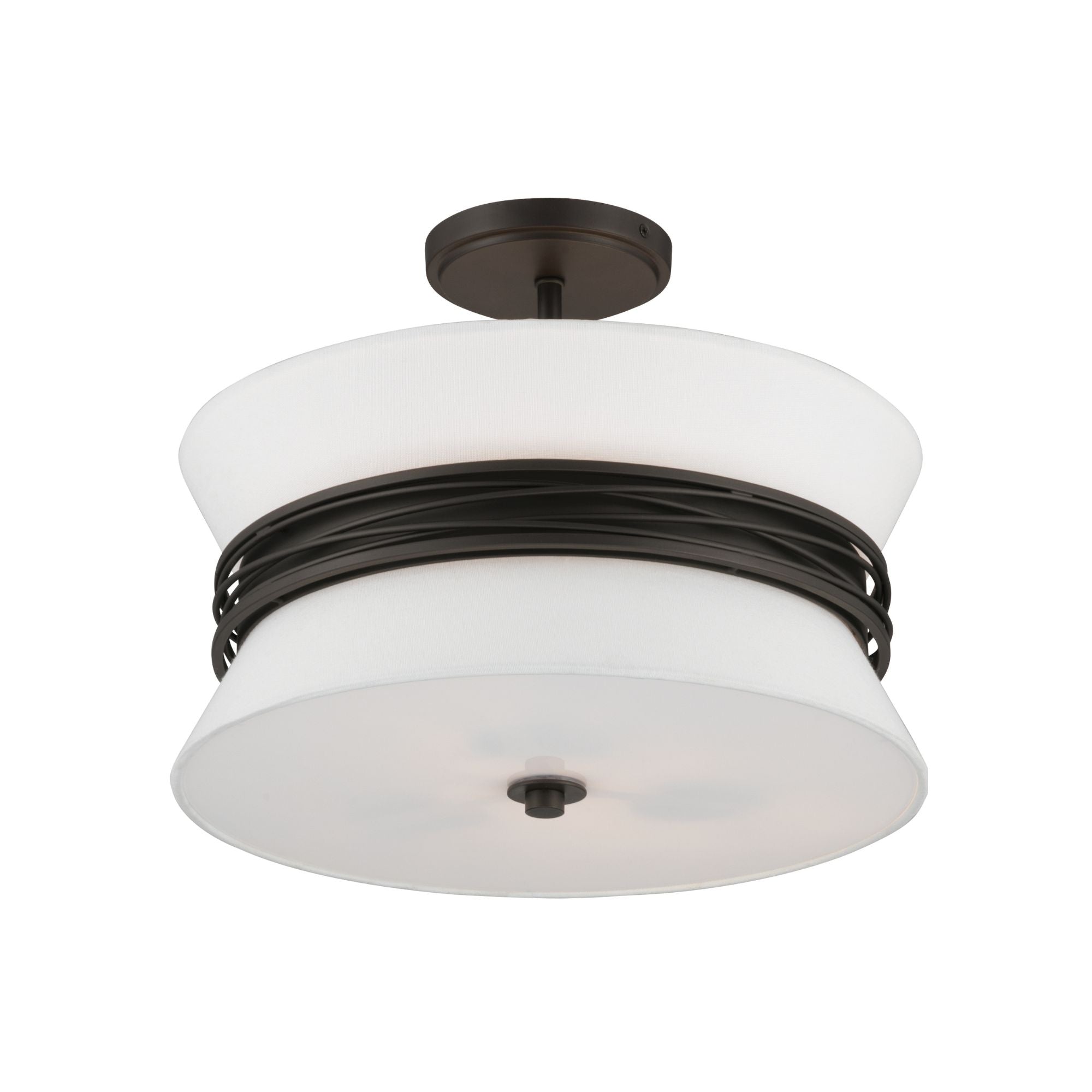 Minka-Lavery Dalvor 15 in. 3-Light Semi-Flush Mount, Dark Bronze with White Linen Tapered Shades