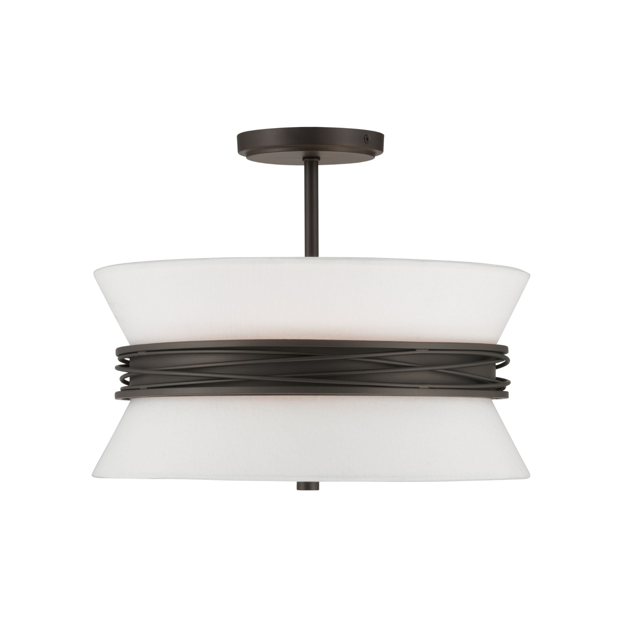 Minka-Lavery Dalvor 15 in. 3-Light Semi-Flush Mount, Dark Bronze with White Linen Tapered Shades