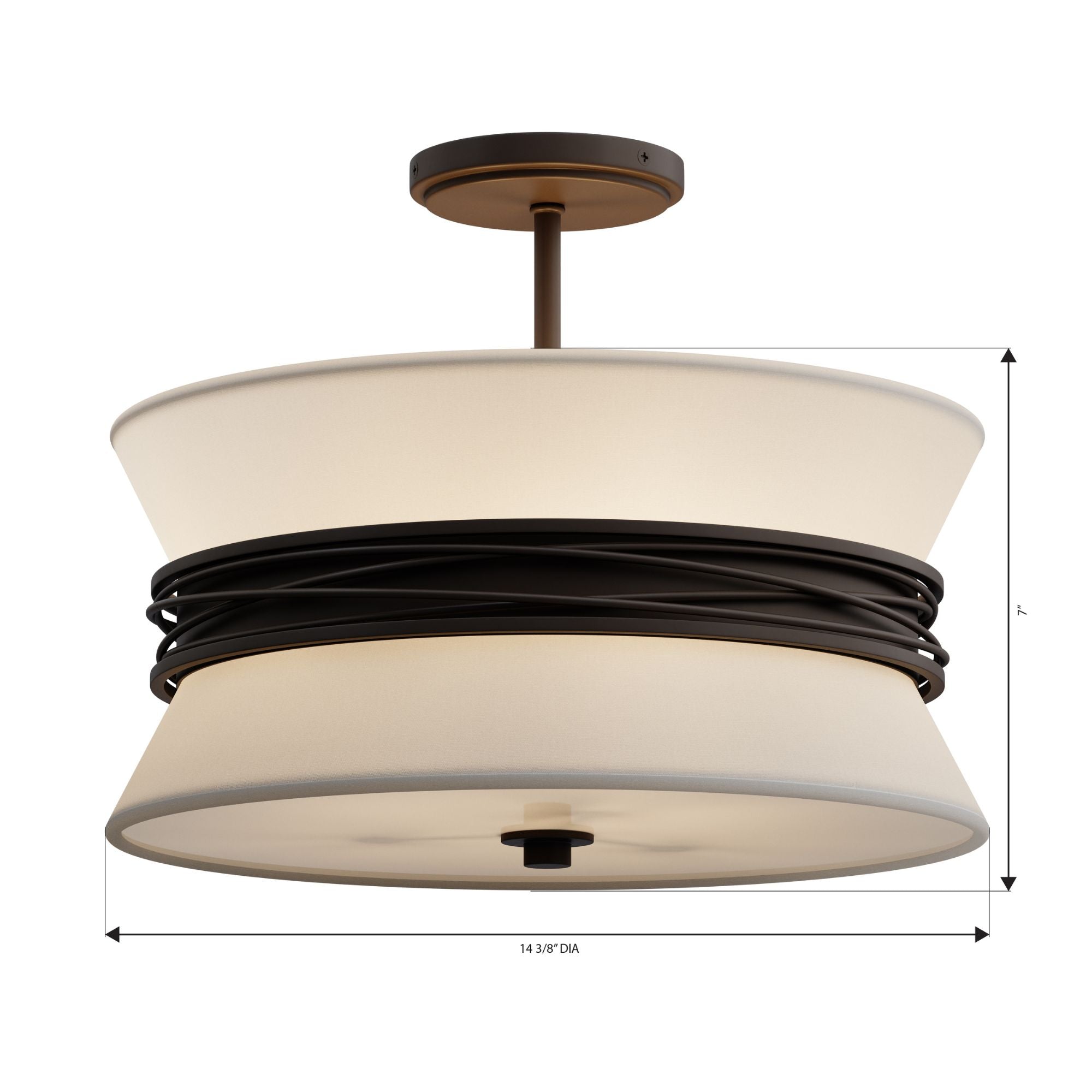 Minka-Lavery Dalvor 15 in. 3-Light Semi-Flush Mount, Dark Bronze with White Linen Tapered Shades