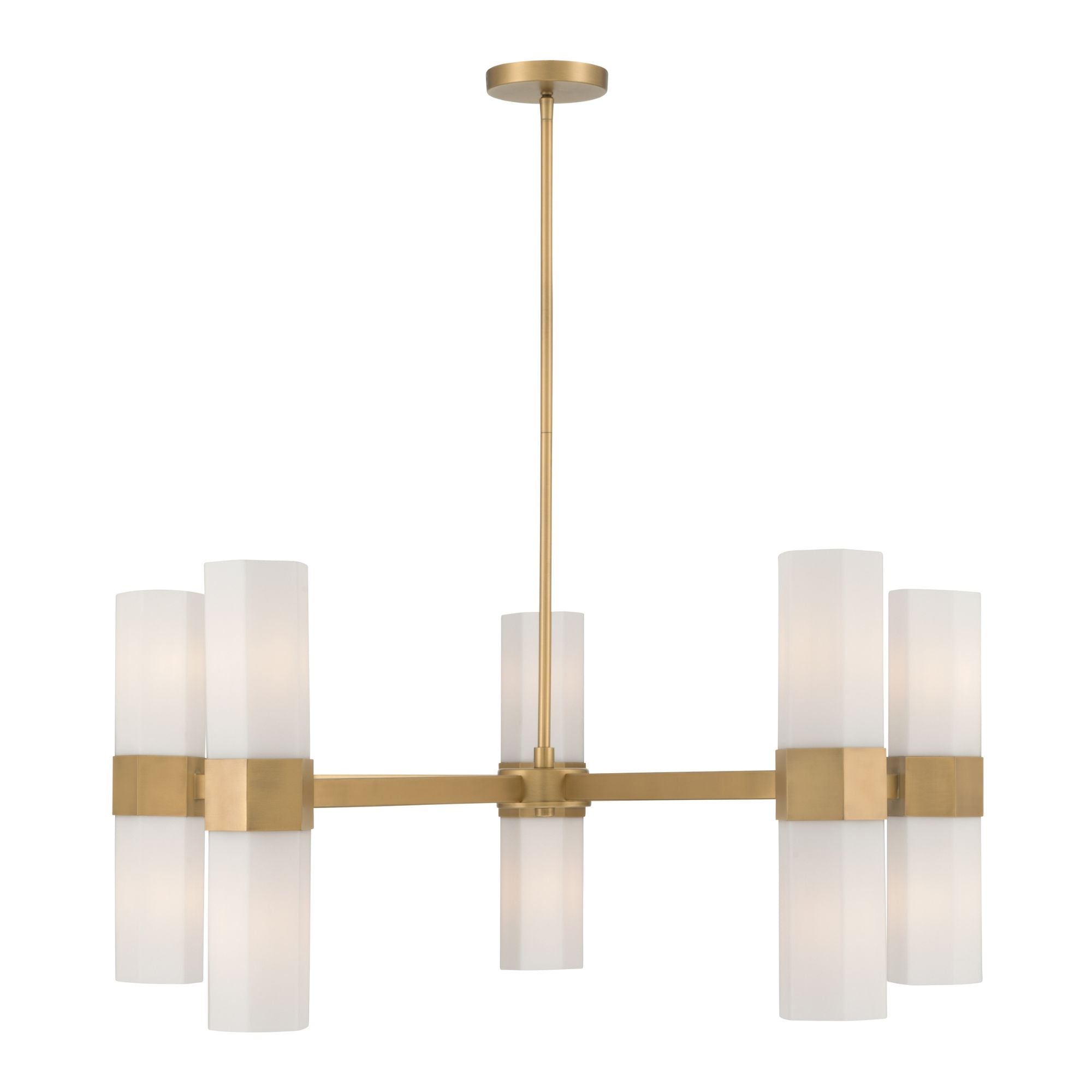 Minka-Lavery Delgada 36 in. 10-Light Chandelier, Legacy Brass with Etched Opal Glass