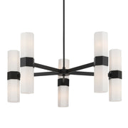 Minka-Lavery Delgada 36 in. 10-Light Chandelier, Dark Matte Black with Etched Opal Glass