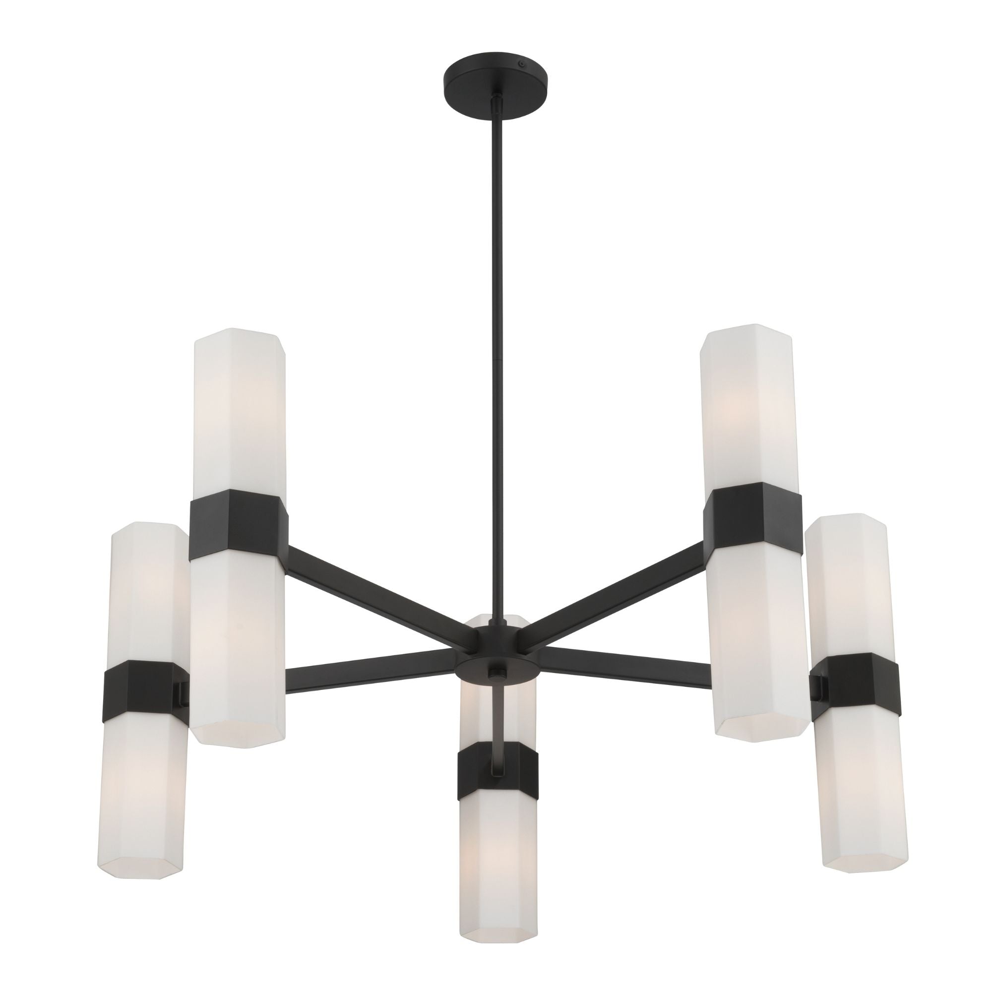 Minka-Lavery Delgada 36 in. 10-Light Chandelier, Dark Matte Black with Etched Opal Glass