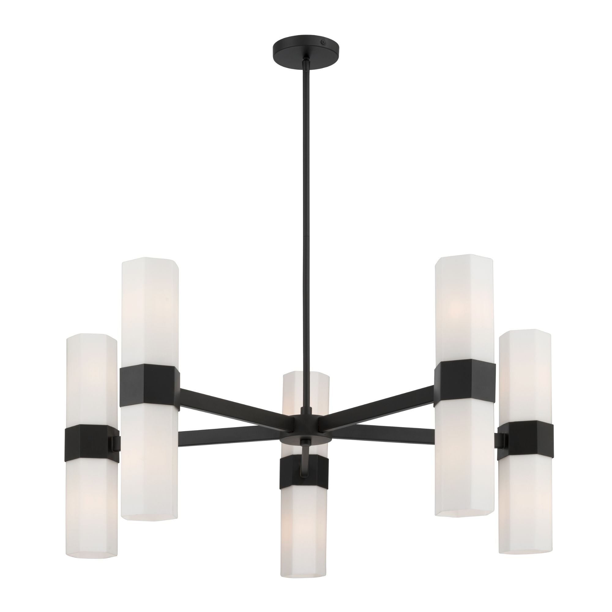 Minka-Lavery Delgada 36 in. 10-Light Chandelier, Dark Matte Black with Etched Opal Glass