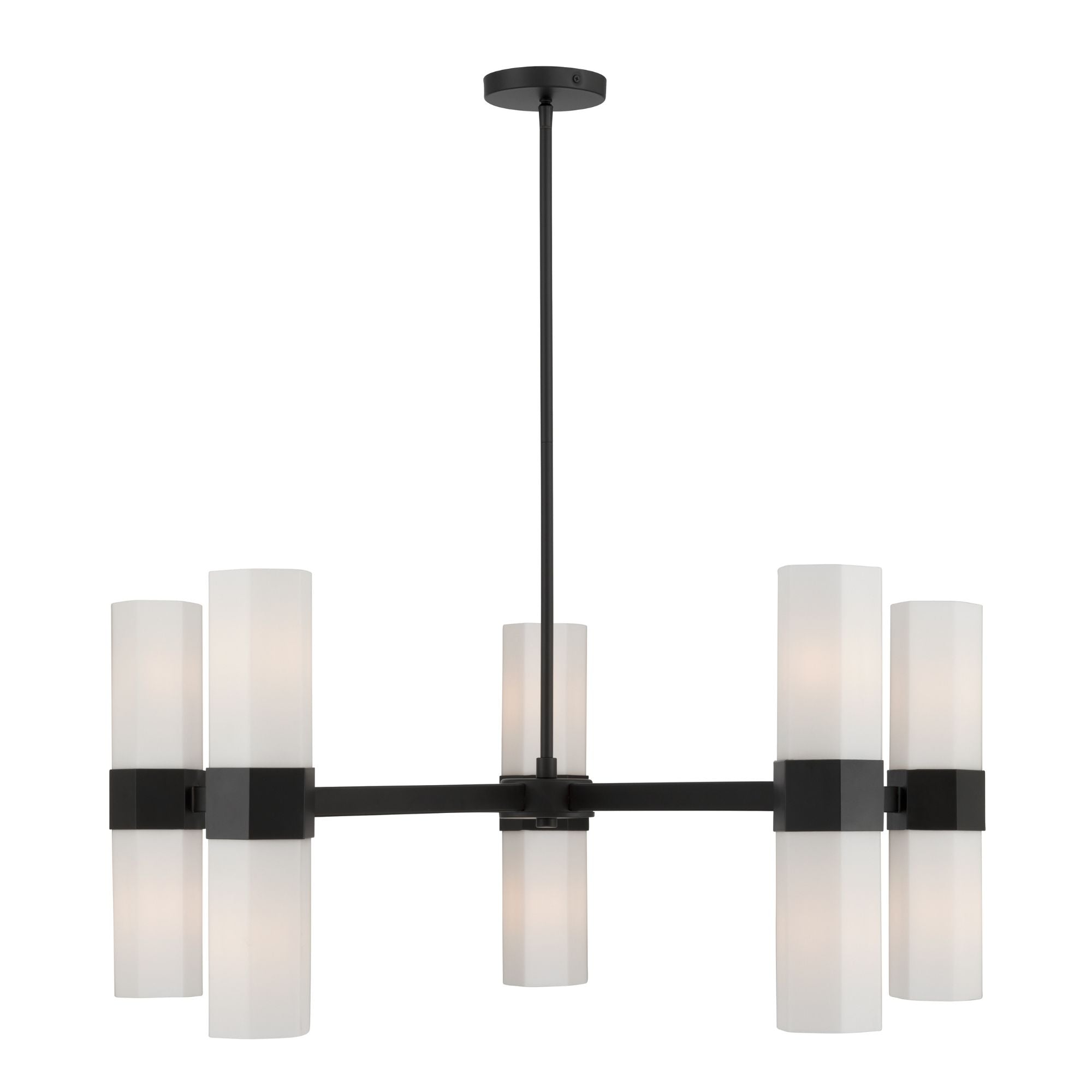 Minka-Lavery Delgada 36 in. 10-Light Chandelier, Dark Matte Black with Etched Opal Glass