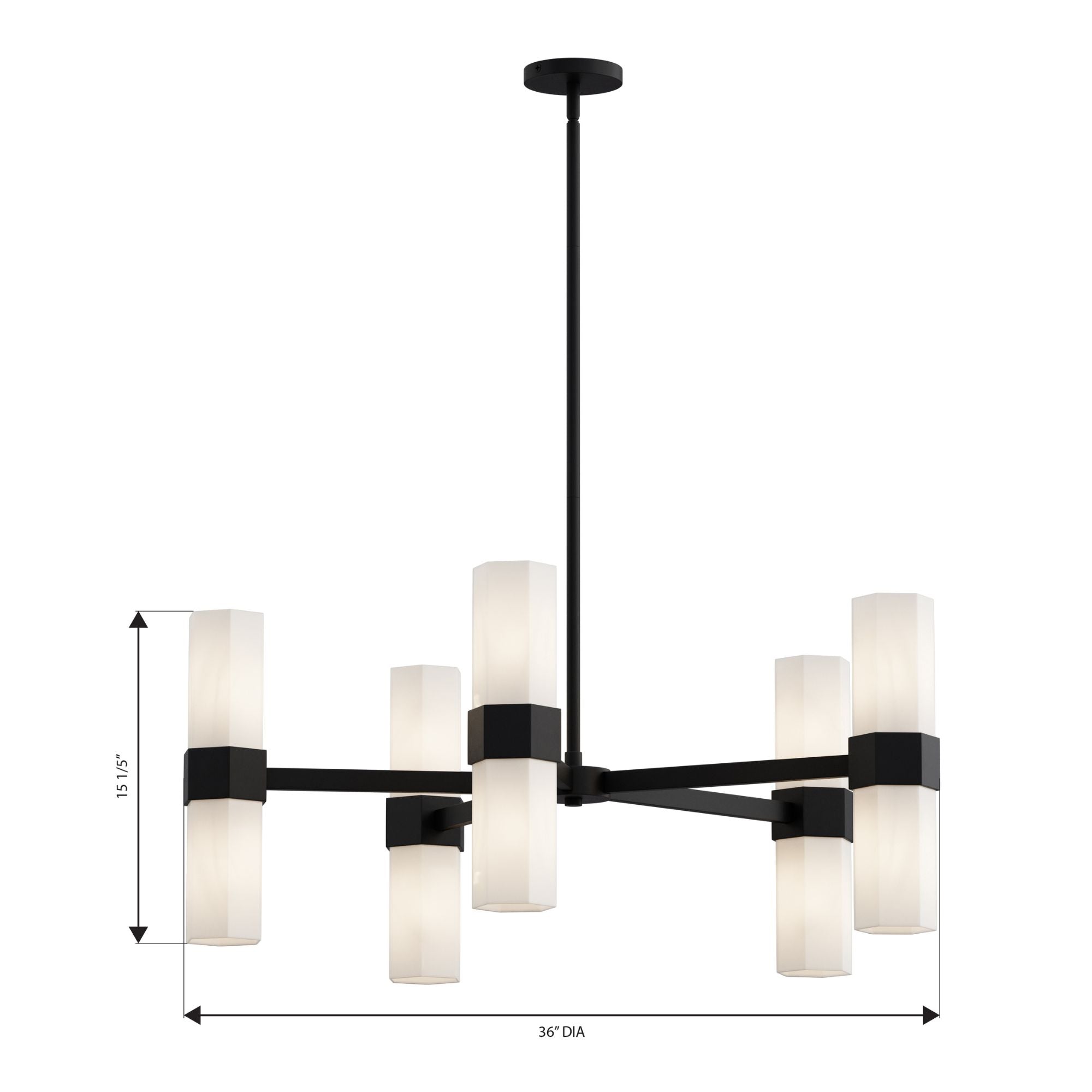 Minka-Lavery Delgada 36 in. 10-Light Chandelier, Dark Matte Black with Etched Opal Glass