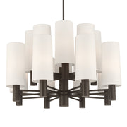 Minka-Lavery Draxen 34 in. 16-Light Chandelier, Dark Bronze with White Linen Shades