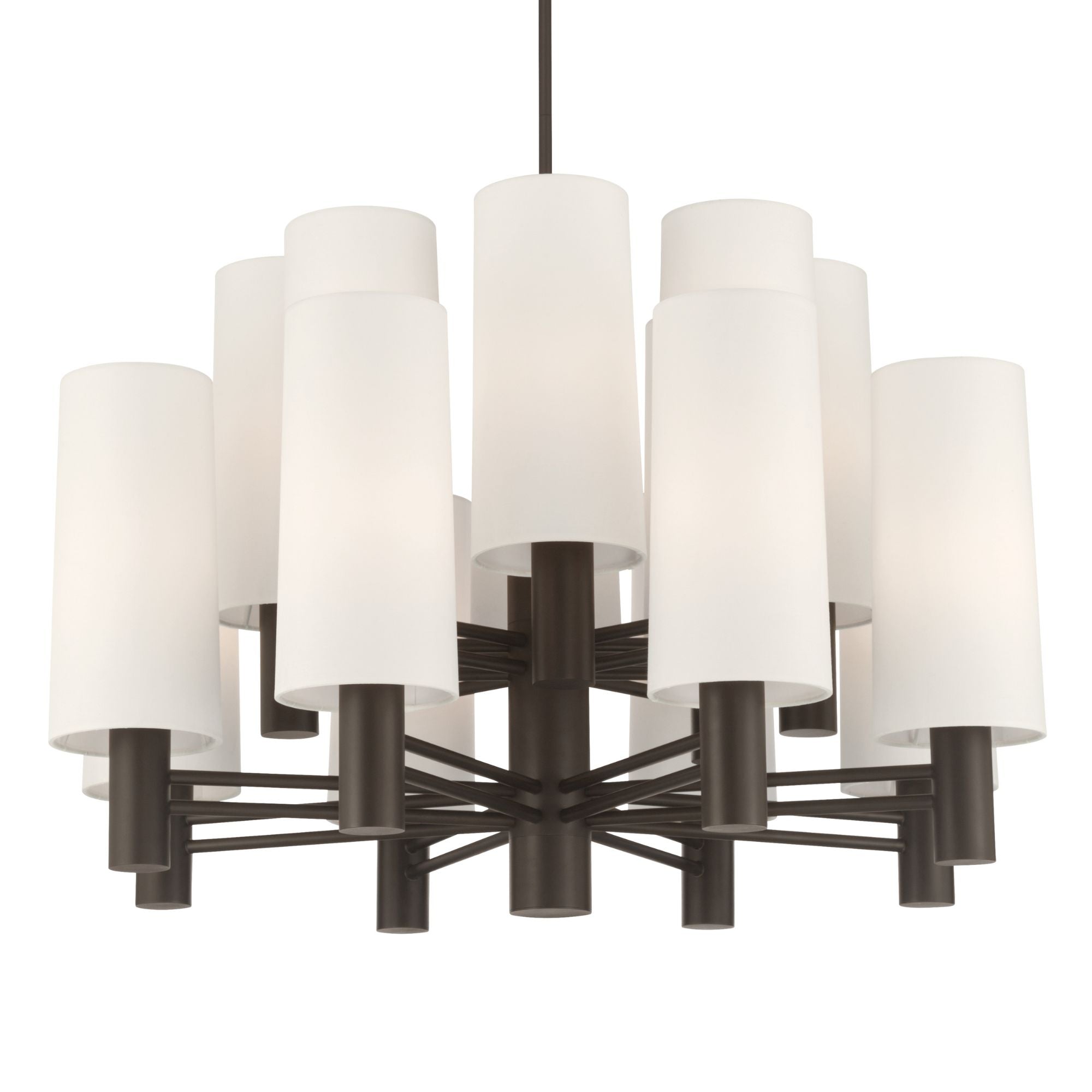 Minka-Lavery Draxen 34 in. 16-Light Chandelier, Dark Bronze with White Linen Shades