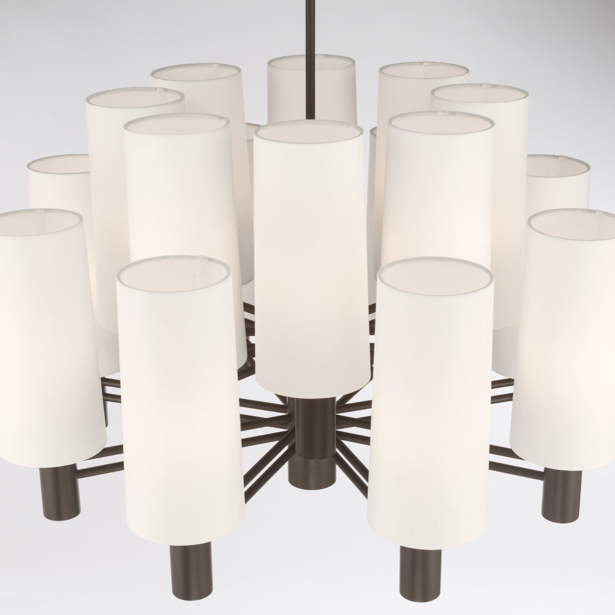 Minka-Lavery Draxen 34 in. 16-Light Chandelier, Dark Bronze with White Linen Shades