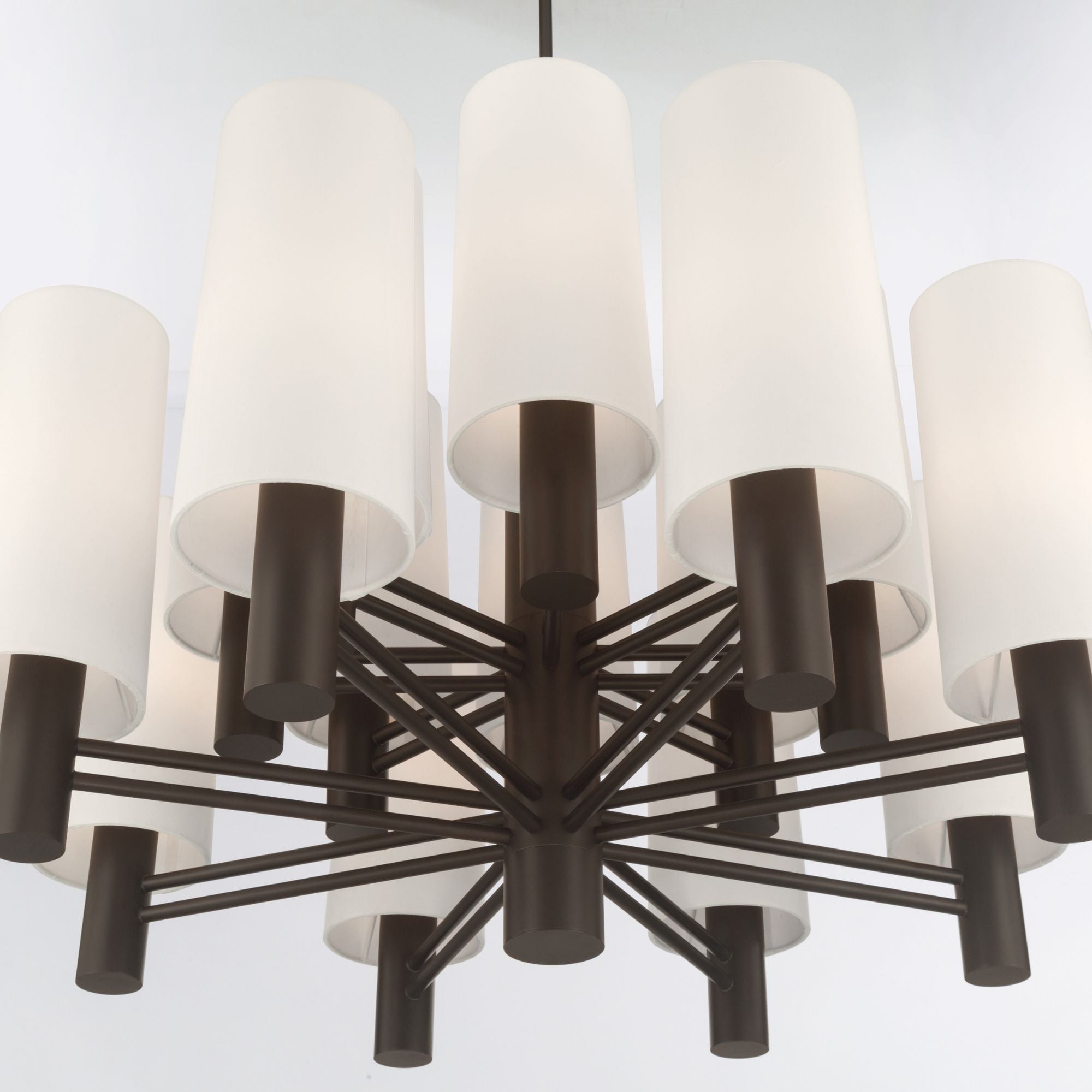 Minka-Lavery Draxen 34 in. 16-Light Chandelier, Dark Bronze with White Linen Shades
