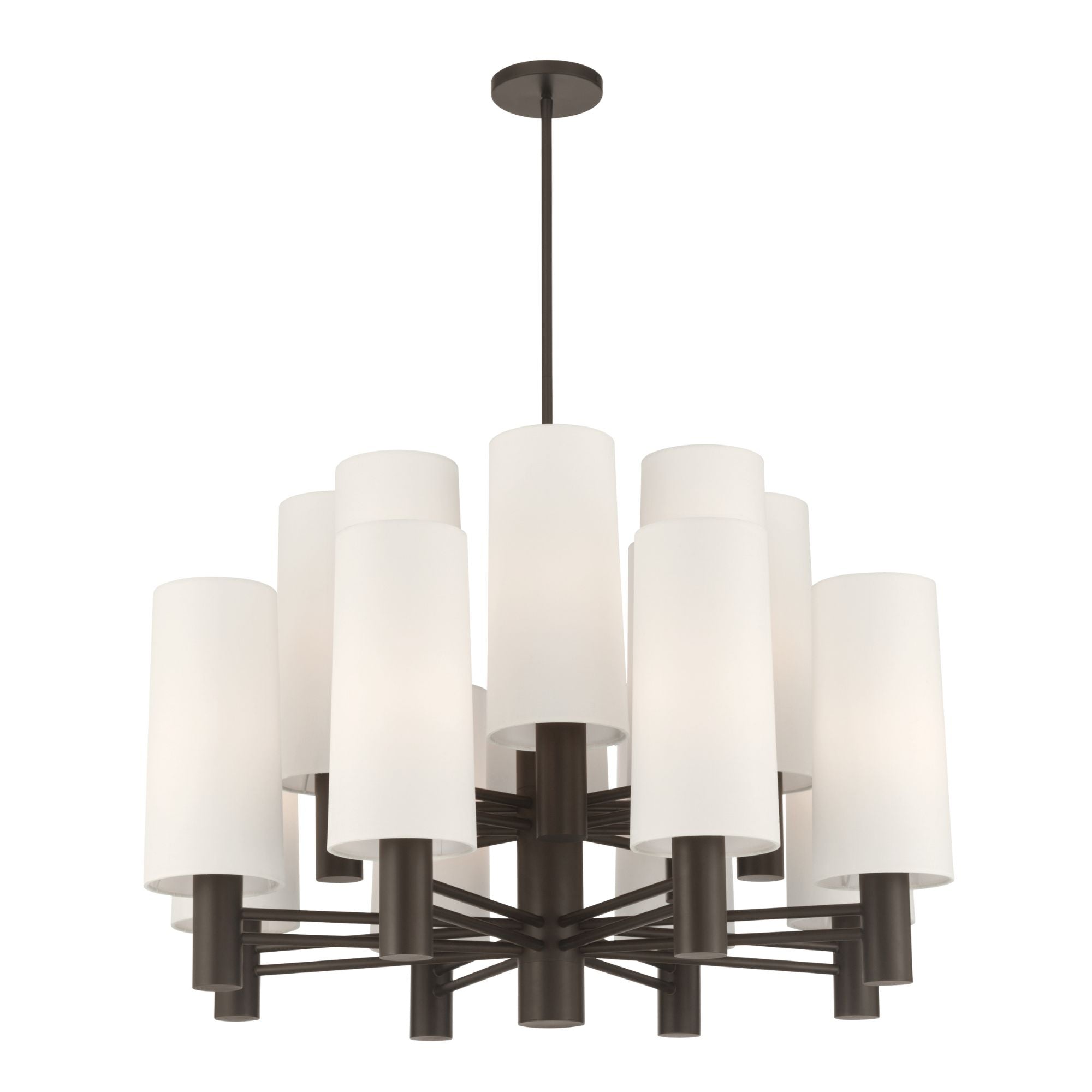 Minka-Lavery Draxen 34 in. 16-Light Chandelier, Dark Bronze with White Linen Shades