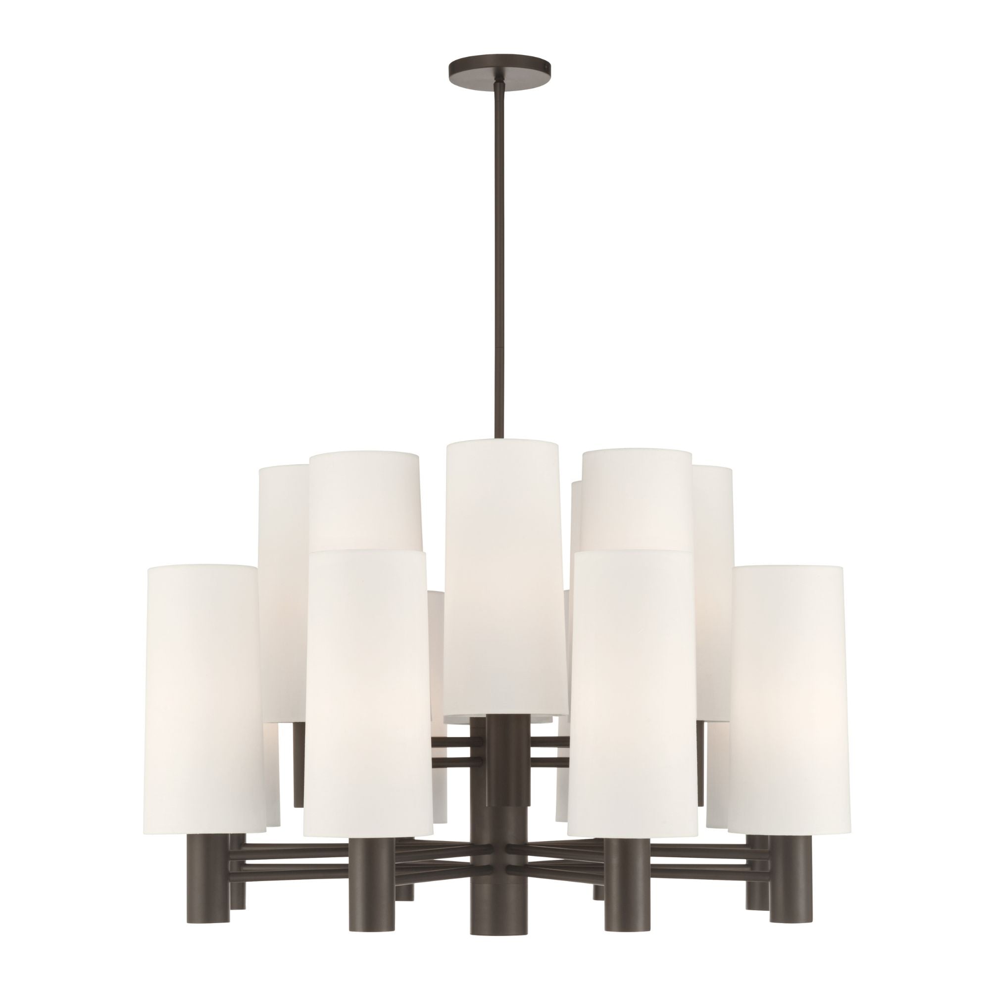Minka-Lavery Draxen 34 in. 16-Light Chandelier, Dark Bronze with White Linen Shades