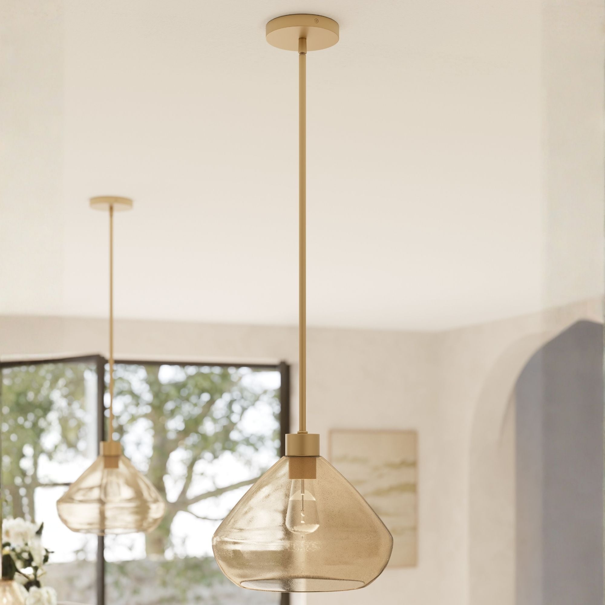 Minka-Lavery Elaris 12.5 in. Pendant Light, Legacy Brass with Brown Bubble Glass