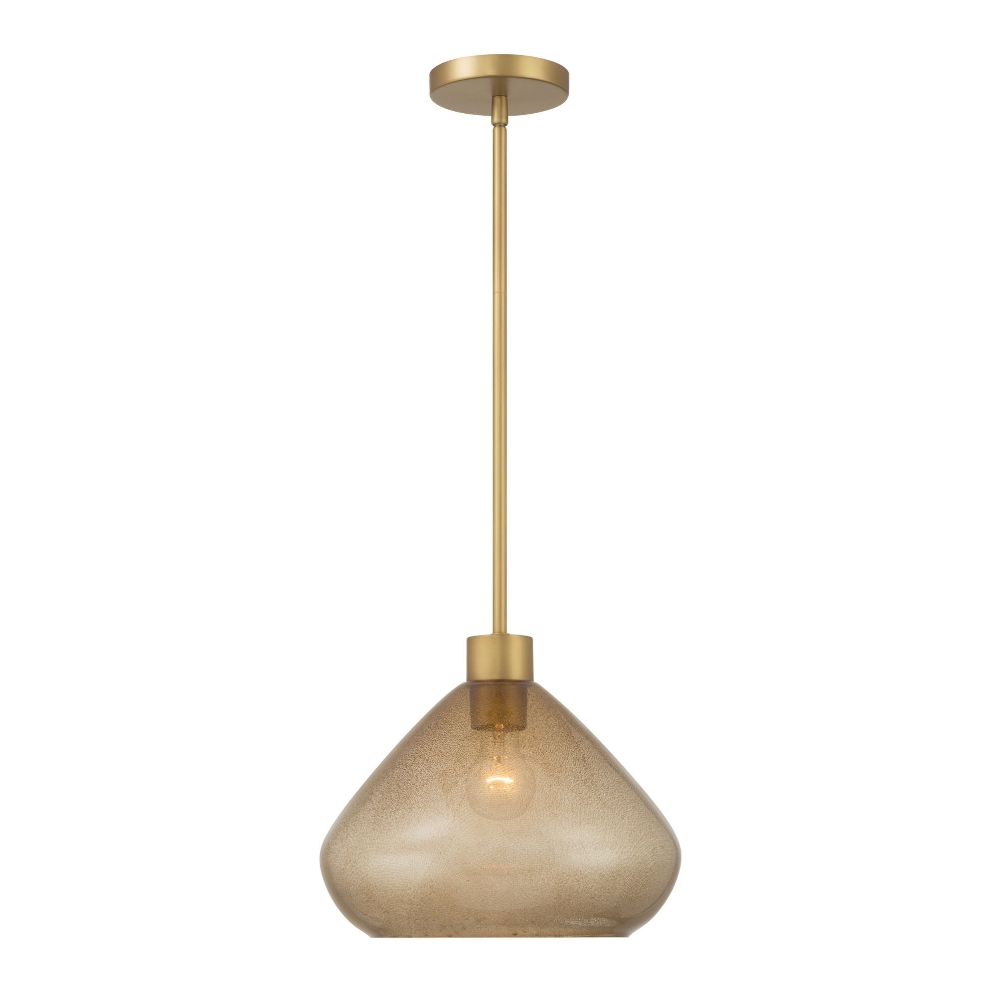 Minka-Lavery Elaris 12.5 in. Pendant Light, Legacy Brass with Brown Bubble Glass