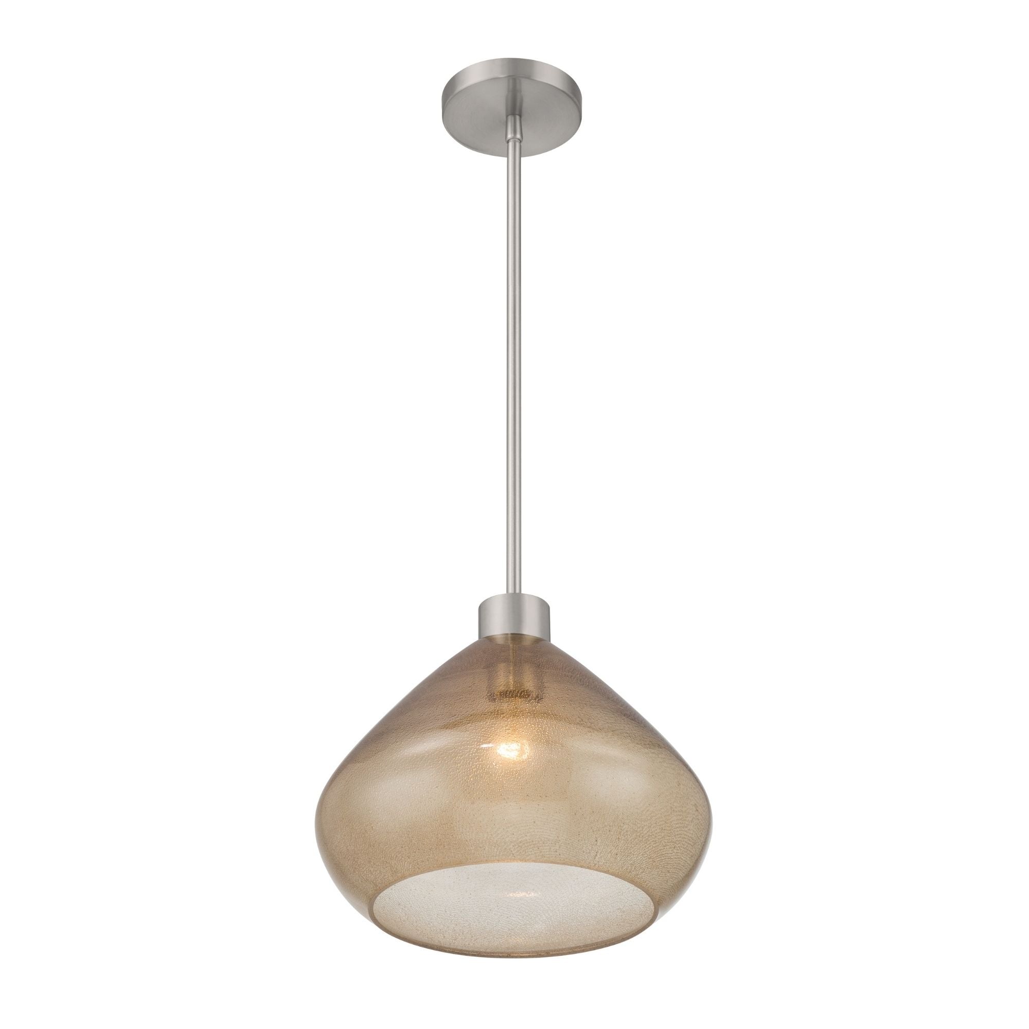 Minka-Lavery Elaris 12.5 in. Pendant Light, Brushed Nickel with Brown Bubble Glass