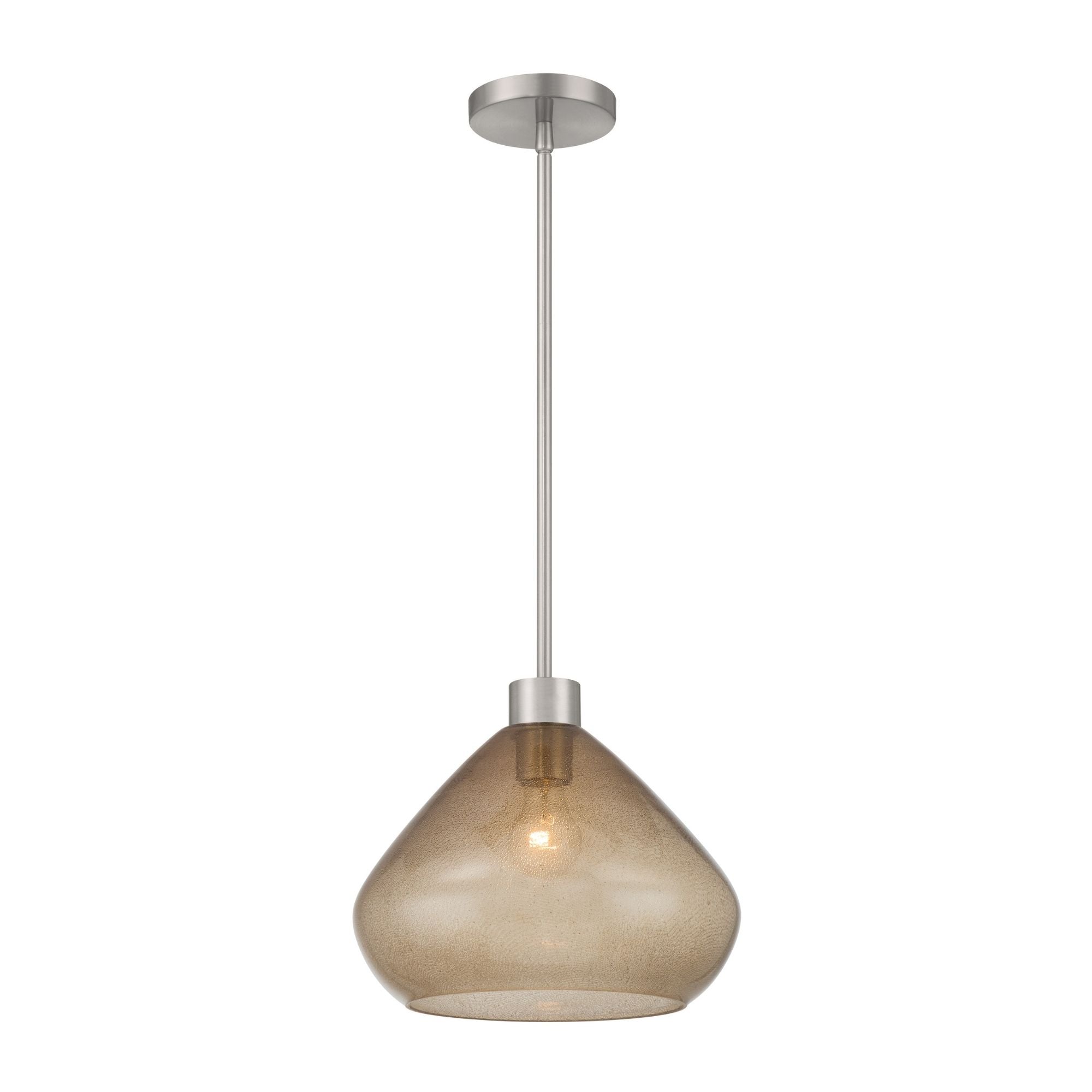 Minka-Lavery Elaris 12.5 in. Pendant Light, Brushed Nickel with Brown Bubble Glass