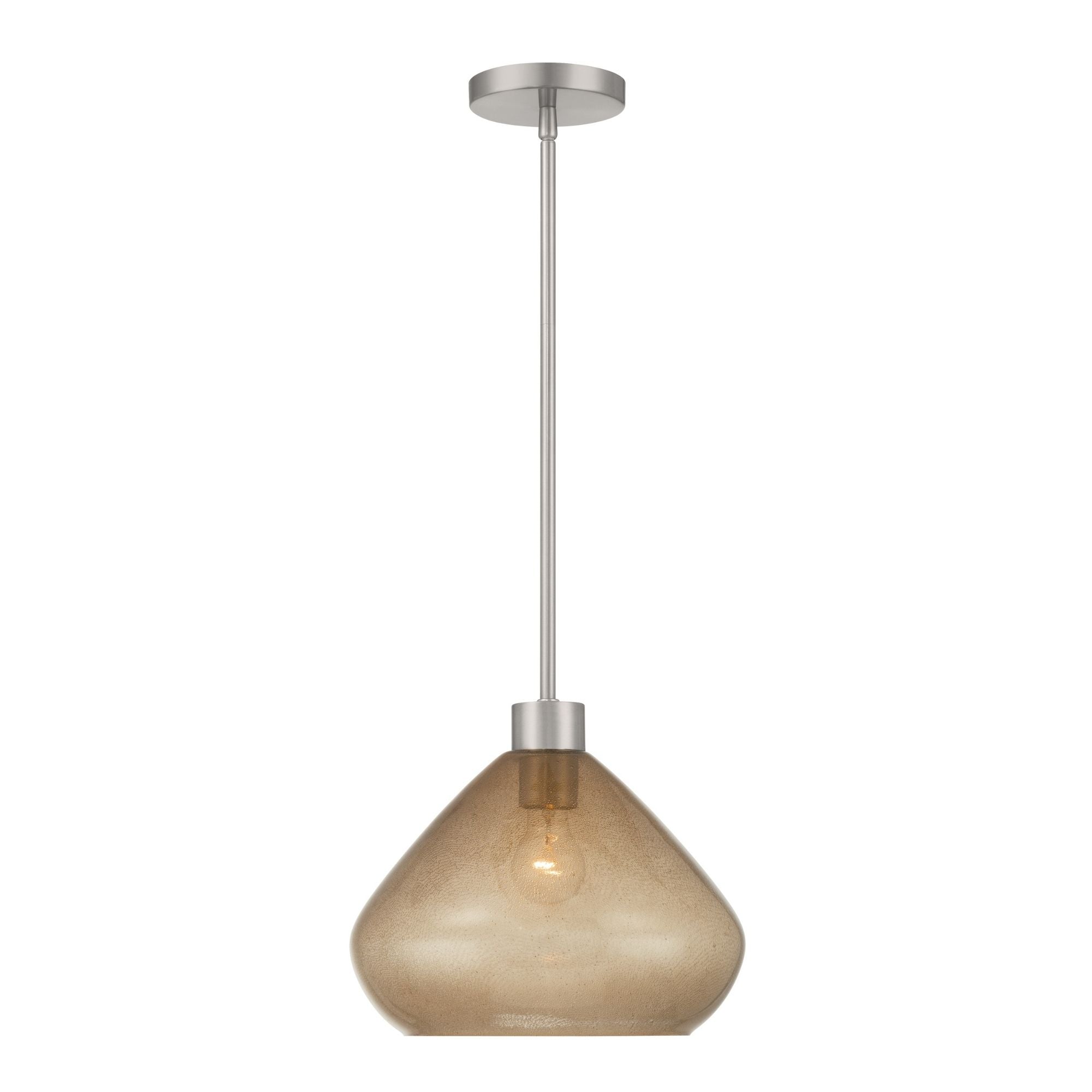 Minka-Lavery Elaris 12.5 in. Pendant Light, Brushed Nickel with Brown Bubble Glass