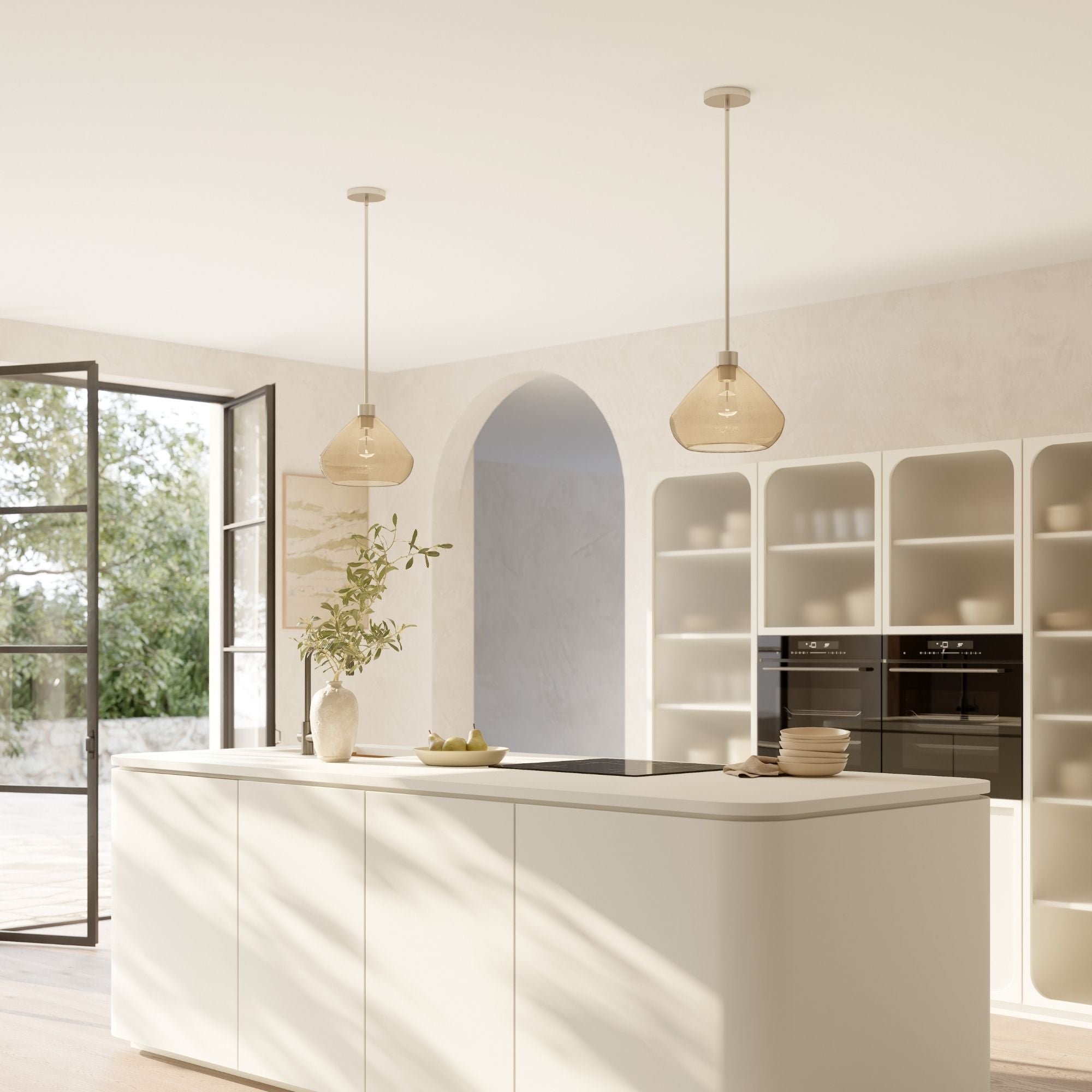 Minka-Lavery Elaris 12.5 in. Pendant Light, Brushed Nickel with Brown Bubble Glass