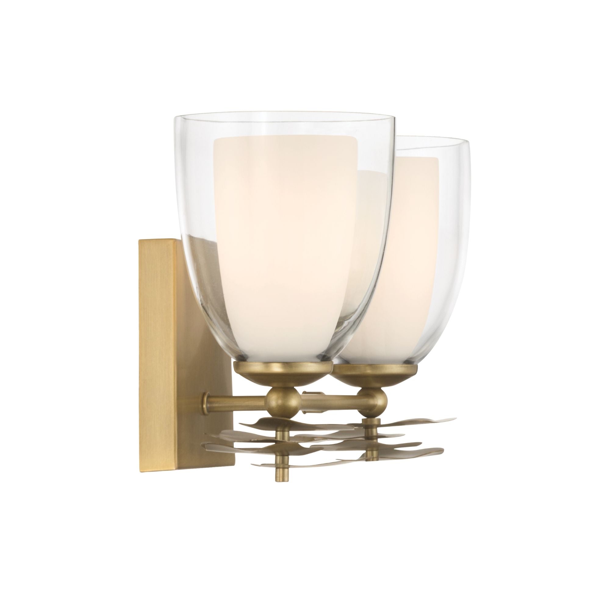 Minka-Lavery Elowen 13.25 in. 2-Light Vanity, Legacy Brass with Clear and Opal White Tapered Glass