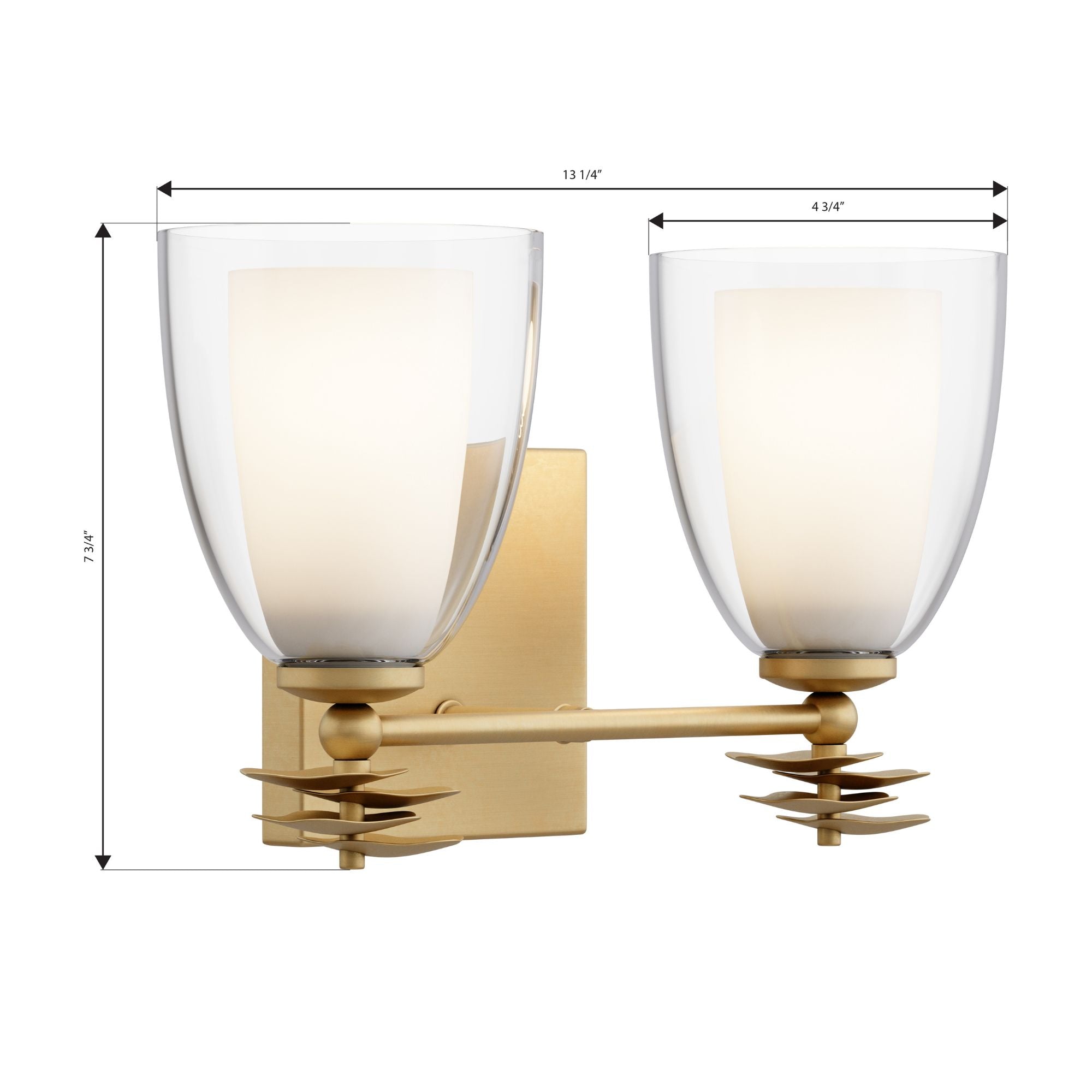 Minka-Lavery Elowen 13.25 in. 2-Light Vanity, Legacy Brass with Clear and Opal White Tapered Glass